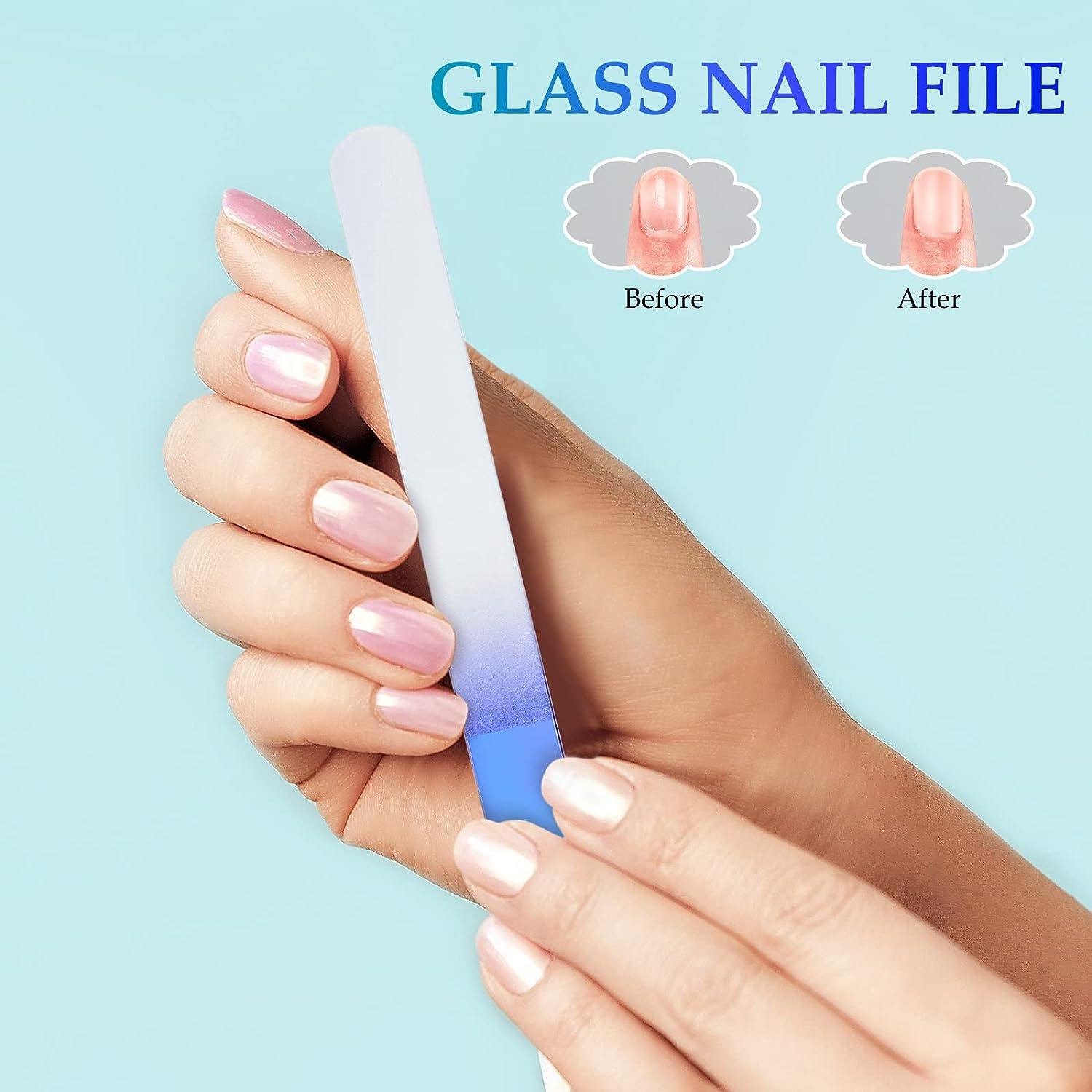  5 Pcs Glass Foot File Set Include 2 Crystal Glass Nail File 1  Cuticle Pusher 1 Glass Foot File 1 Nano Nail Shiner Nails Buffer Polisher  Callus Remover Foot Rasp