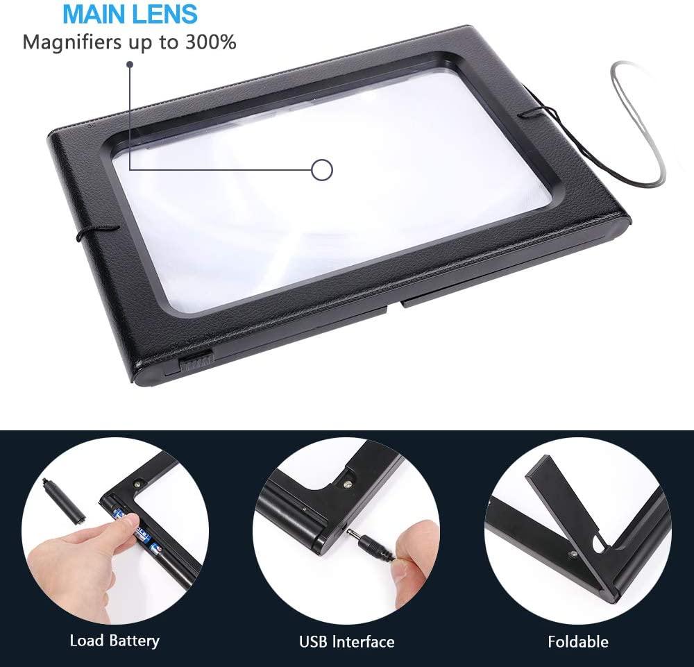 3X Large Hands-Free Magnifying Glass Full-Page Magnifier LED Lighted  Illuminated Foldable Desktop Portable for Elder Kids