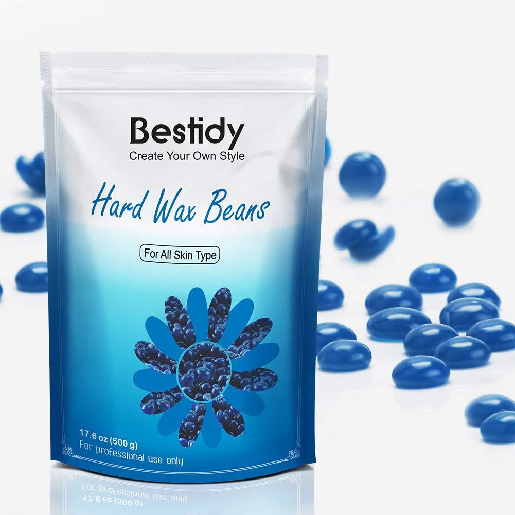 Bestidy Wax Beads, Bagged 500g/1.1lb/17.6oz, Waxing beans for Hair Removal,  Women Men, Home Waxing for All Body and Brazilian Bikini Areas (500g)  Blue-500g