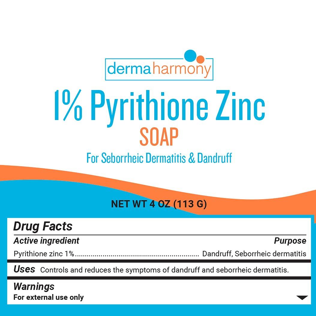 Dermaharmony 1 Pyrithione Zinc (ZnP) Bar Soap 4 oz for Skin Conditions Seborrheic Dermatitis