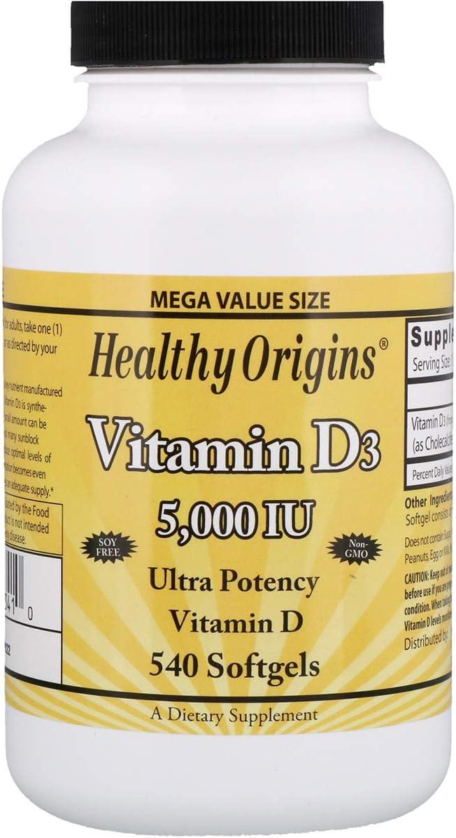 Healthy Origins Vitamin D3 5000 IU - 540 Softgels | High Potency ...