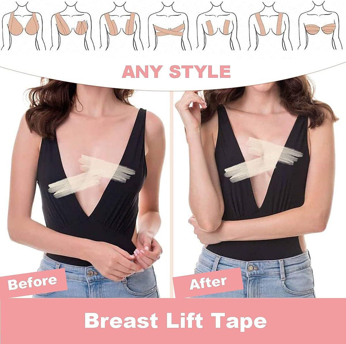 Boob Tape Breathable Backless Breast Lift up Tape Athletic Adhesive Push up  Bra Adhesive Strapless Push Up Tape Nipple Cover for A-E Cup Large