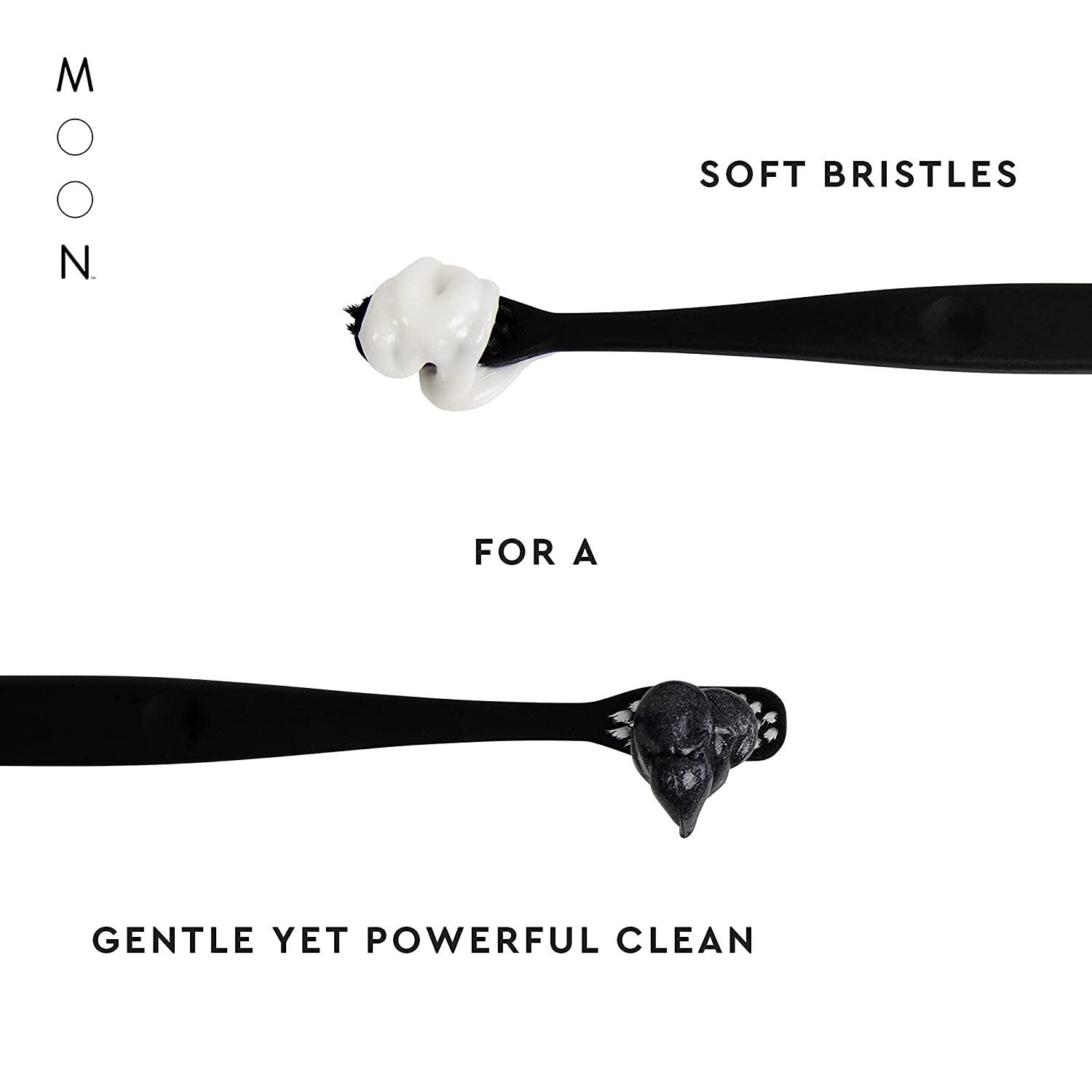 MOON Soft Bristle Toothbrushes White and Black Sleek Design (2 Pack)