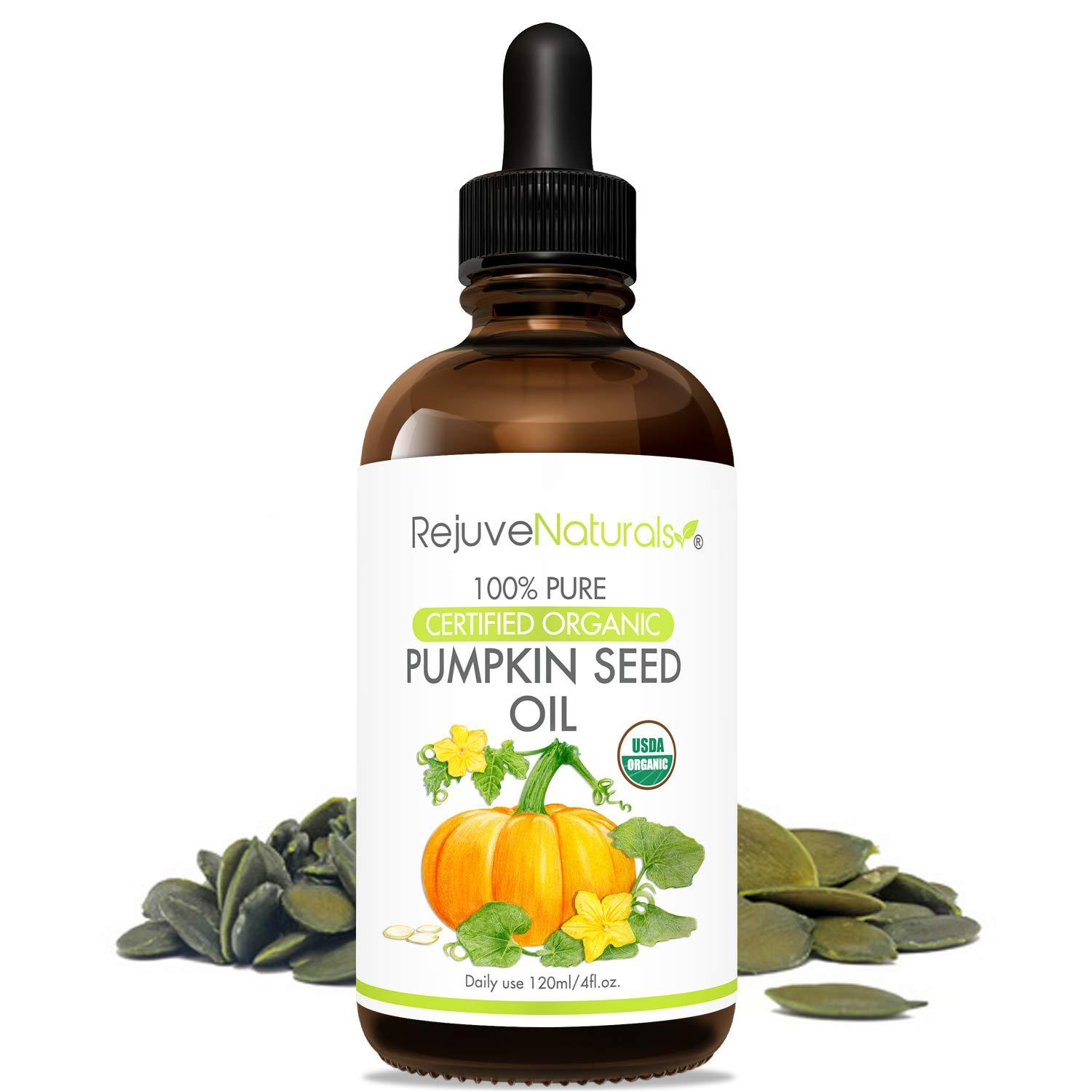 Organic Pumpkin Seed Oil (LARGE 4-OZ Bottle) USDA Certified Organic, 100%  Pure, Cold Pressed. Boost Hair Growth for Eyelashes, Eyebrows & Hair.  Overactive Bladder Control for Men & Women. Moisturizer