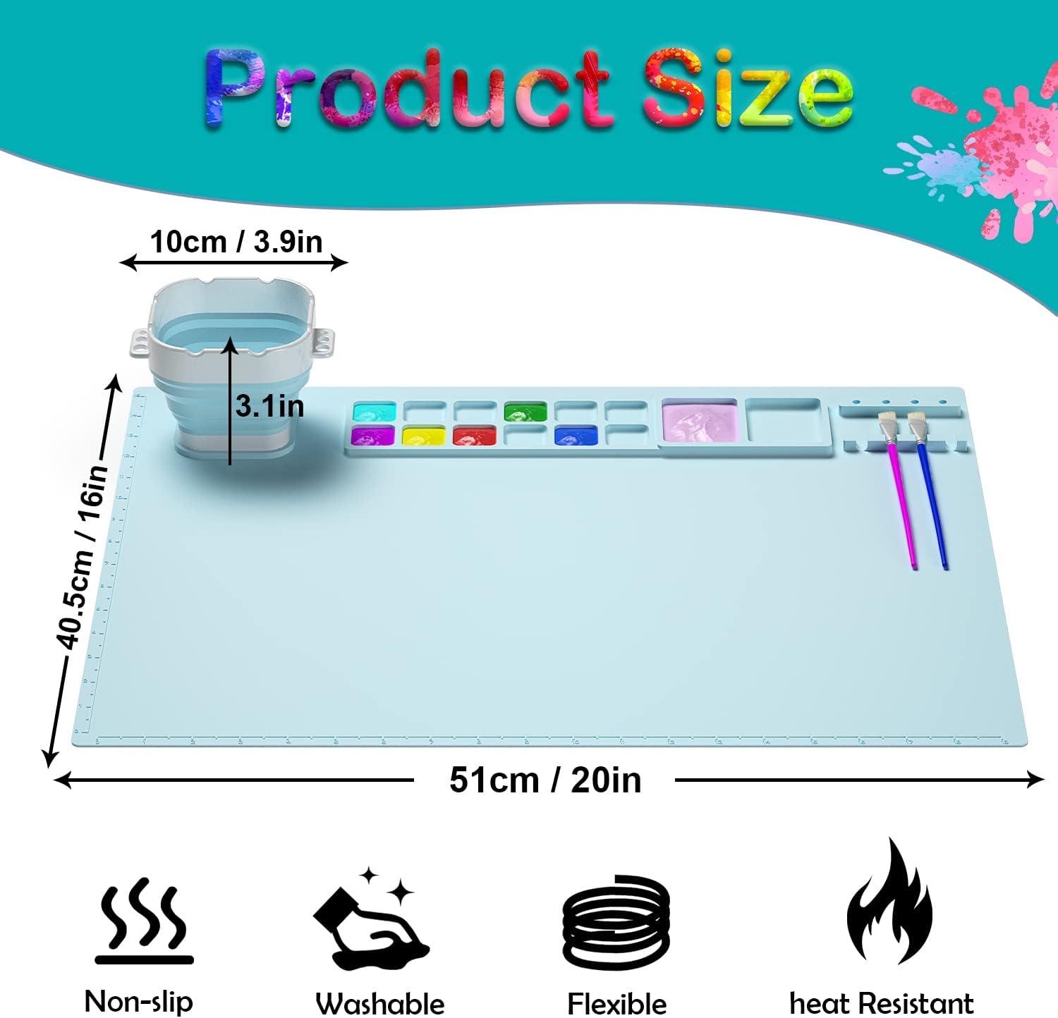 Silicone Painting Mat - Silicone Craft Mat,Silicone Paint Mat,Craft Mat,Silicone  Mats for Crafts,Kids Craft Table,Non-Stick Silicone Sheet with Cleaning Cup  for Art, Handmade(20x16 in,White)