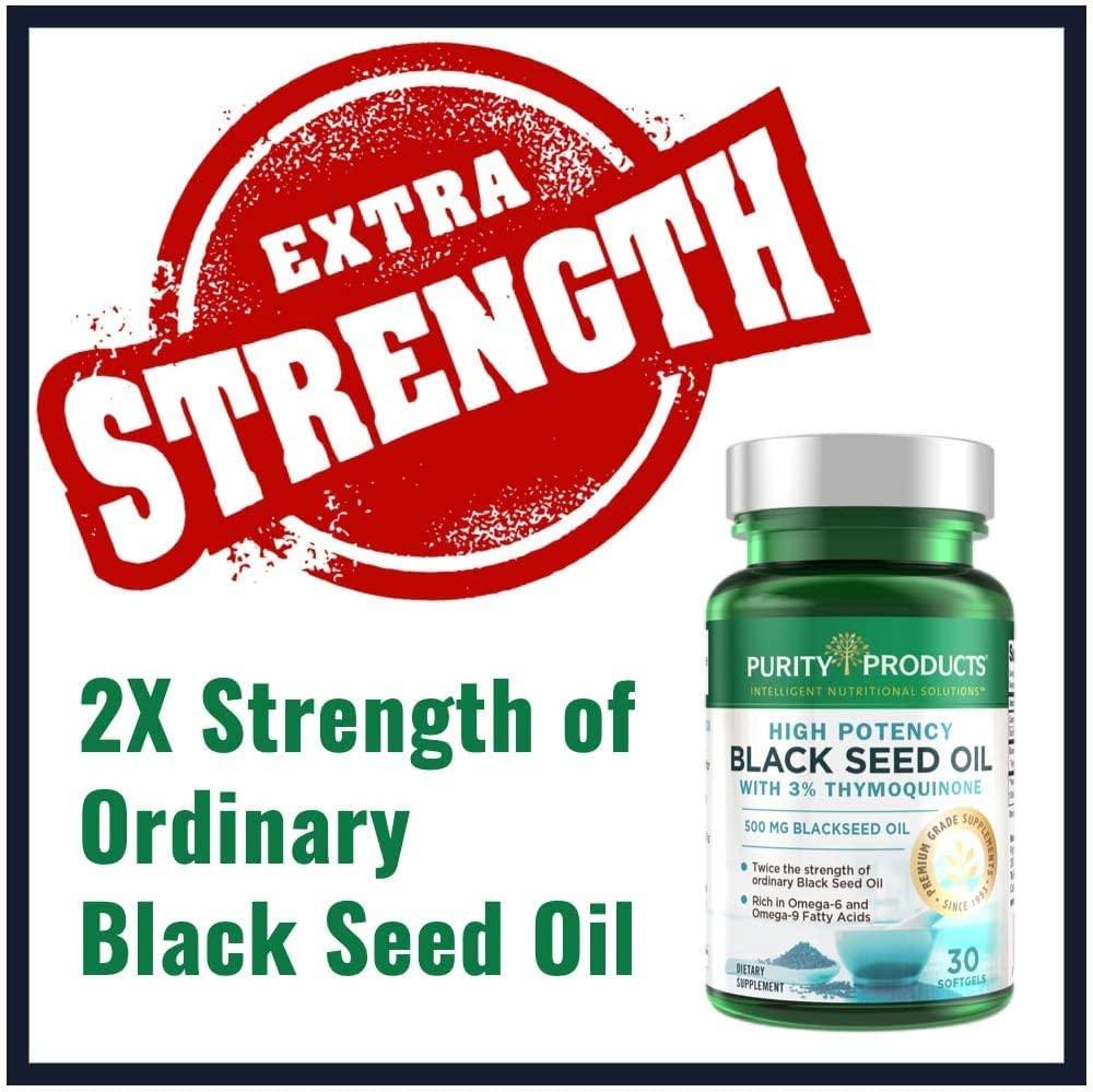 High Potency Black Seed Oil Double Strength + Cold Pressed 3 Thymoquinone 500 mg Black