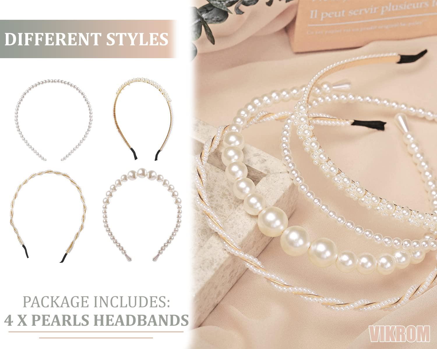 thumbnail image 2 of Vintage High Cranium Artificial Pearl Hairband, 2025 UpgradeElegant Braided Pearls 2 of 14