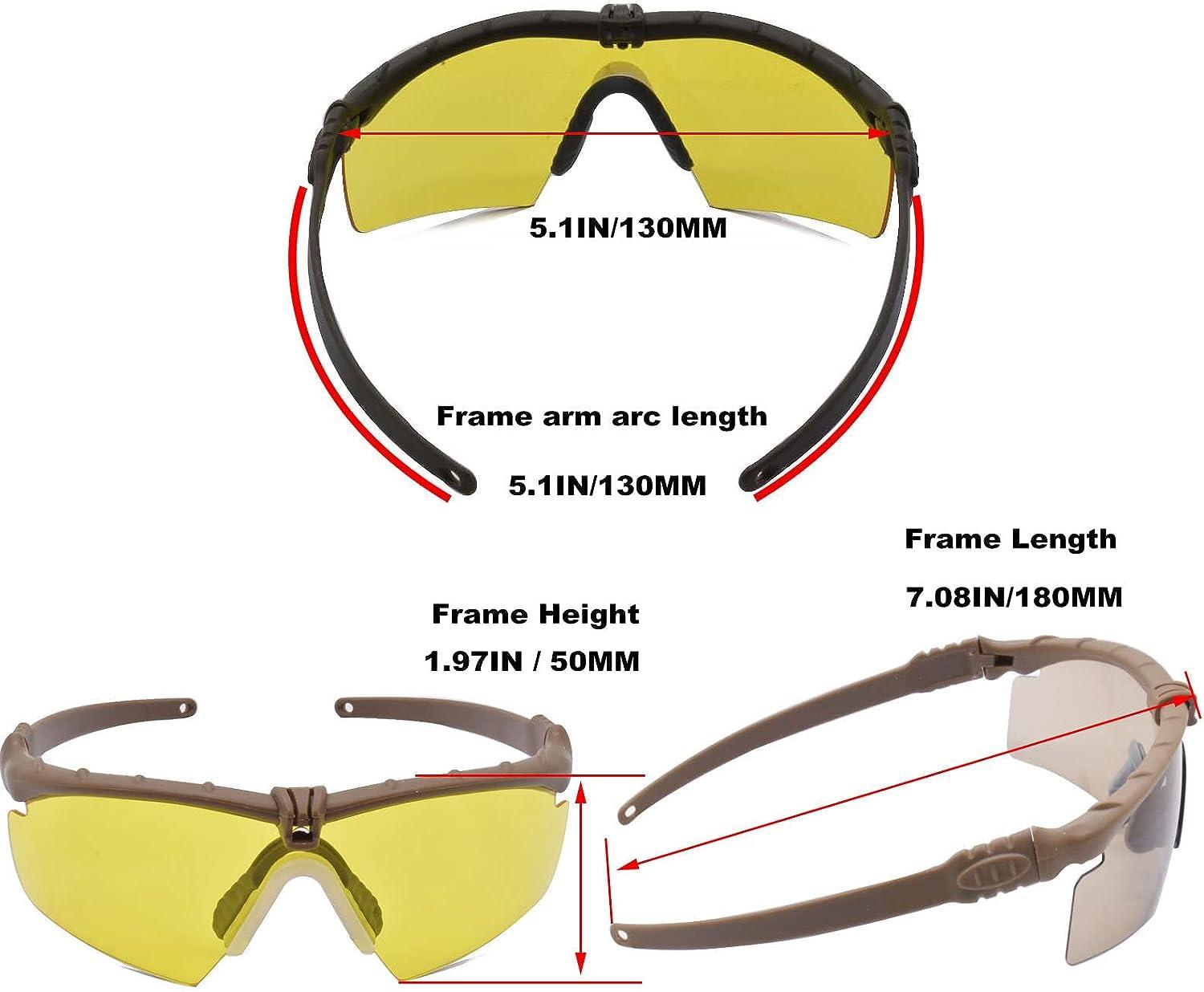 Hdlsina Tactical Eyewear Anti Fog Shooting Safety Glasses for Men Unisex  Military Grade Safety Sunglasses Set of 3 Khaki