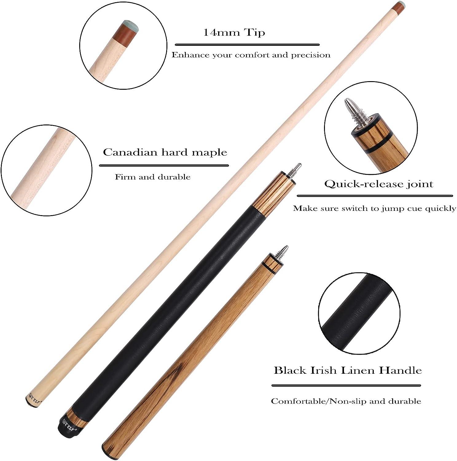 CUEELF Heavy Hitter Jump Break Pool Cue 3-Piece Jump/Break Pool Cue Stick Canadian Maple Shaft Billiard Sticks 19.5 oz Zebra