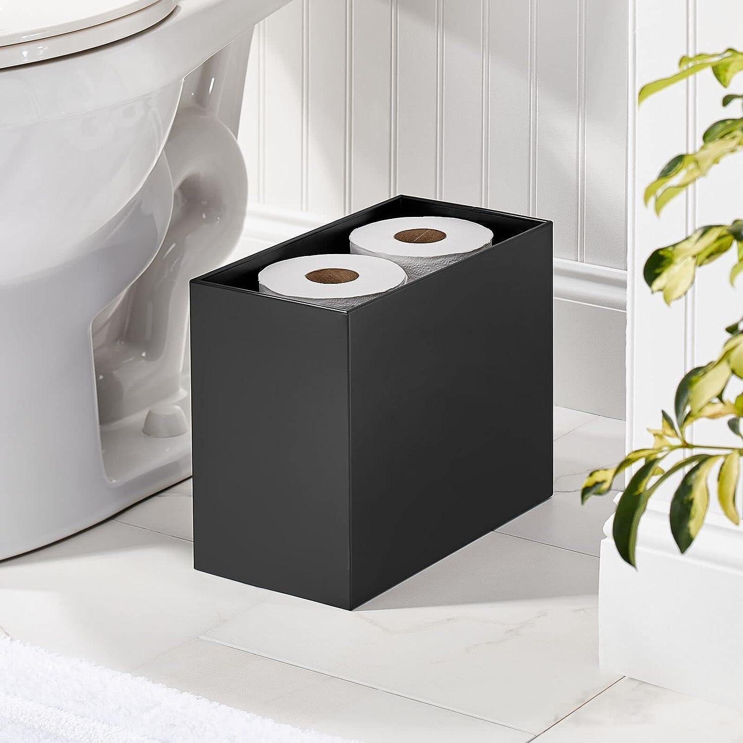 Flynama Floor Standing Metal Bathroom Tissue Paper Roll Stand Toilet Paper Roll Storage Holder for 4 Large Rolls in Black