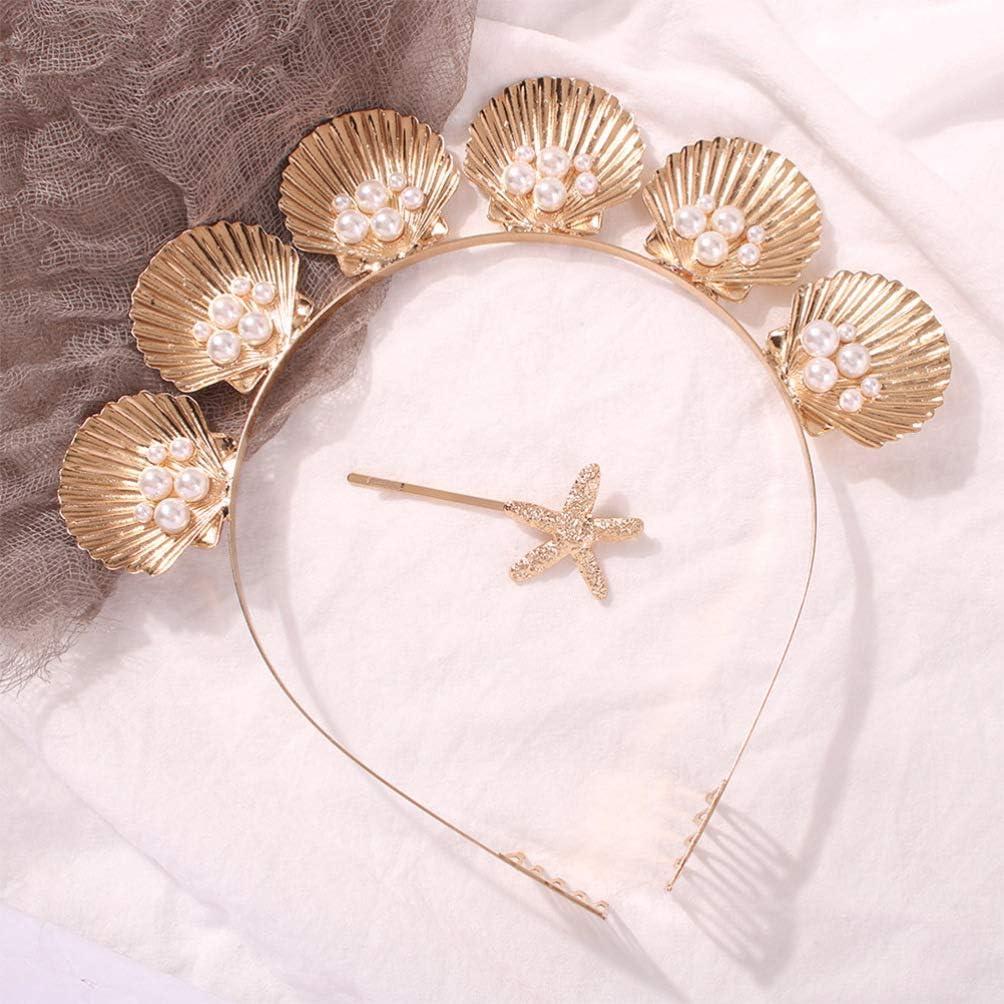 Shell Headband Gold Seashell Crown Goddess Pearl Decor Tiara Headband for  Wedding Party Photo
