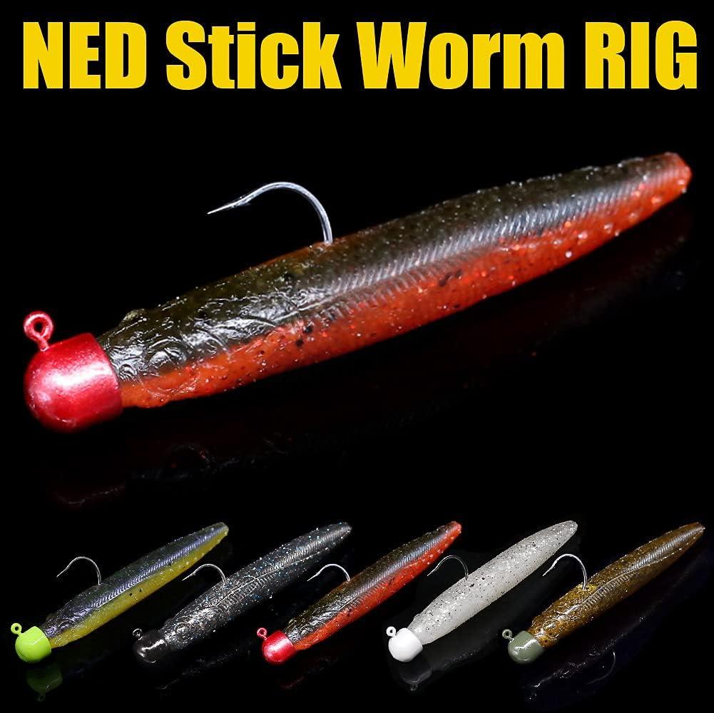 Ned-Rig-Kit-Finesse-Baits-Soft-Plastic-Worms-Fising-Lure for Bass Stick  Swimbait Minnow Crawfish Lures Shroom Ned Jig Head Kit 35-Piece 2.75'' #01  Stick Worms Ned Rig Kit