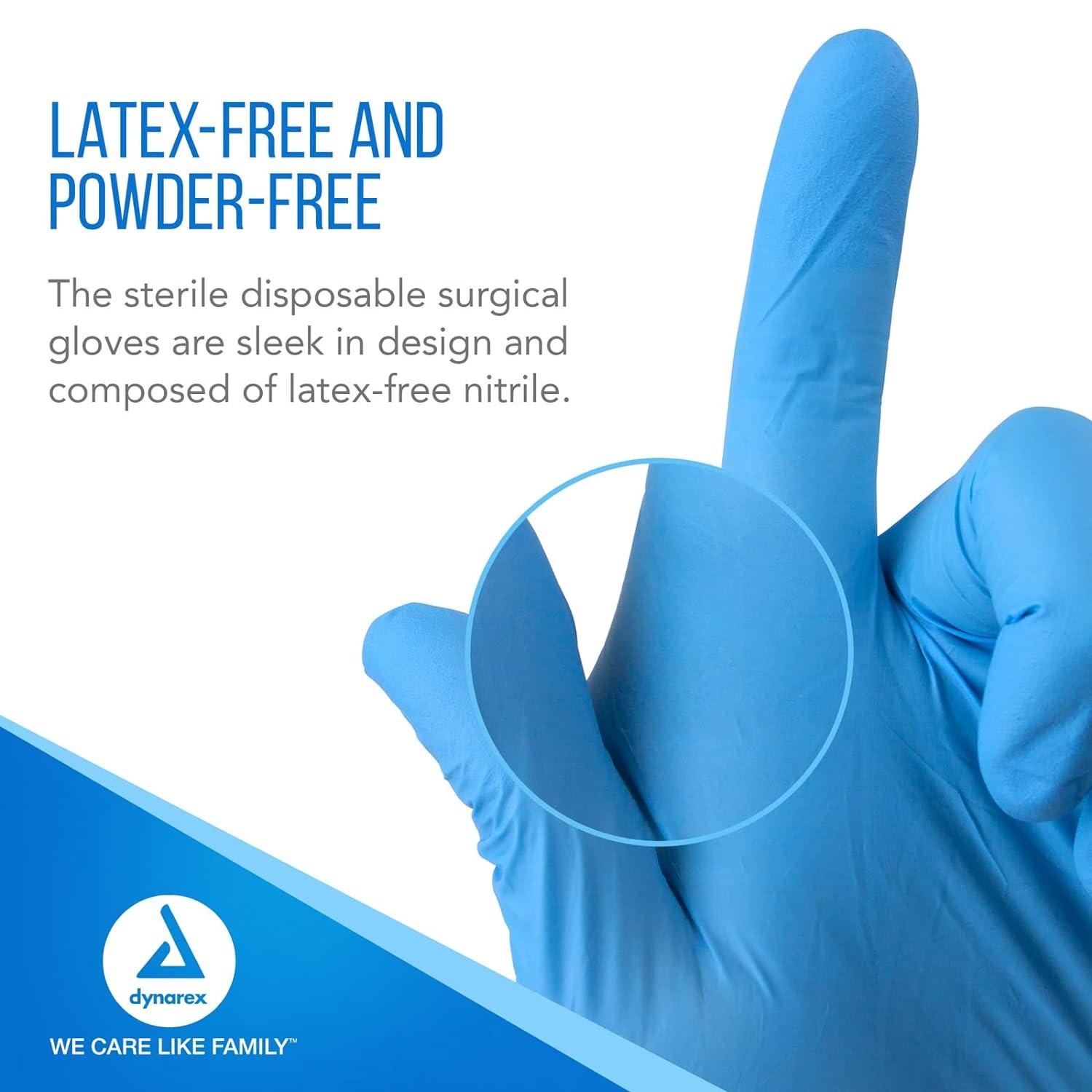 Dynarex Sterile Disposable Nitrile Surgical Gloves PowderFree