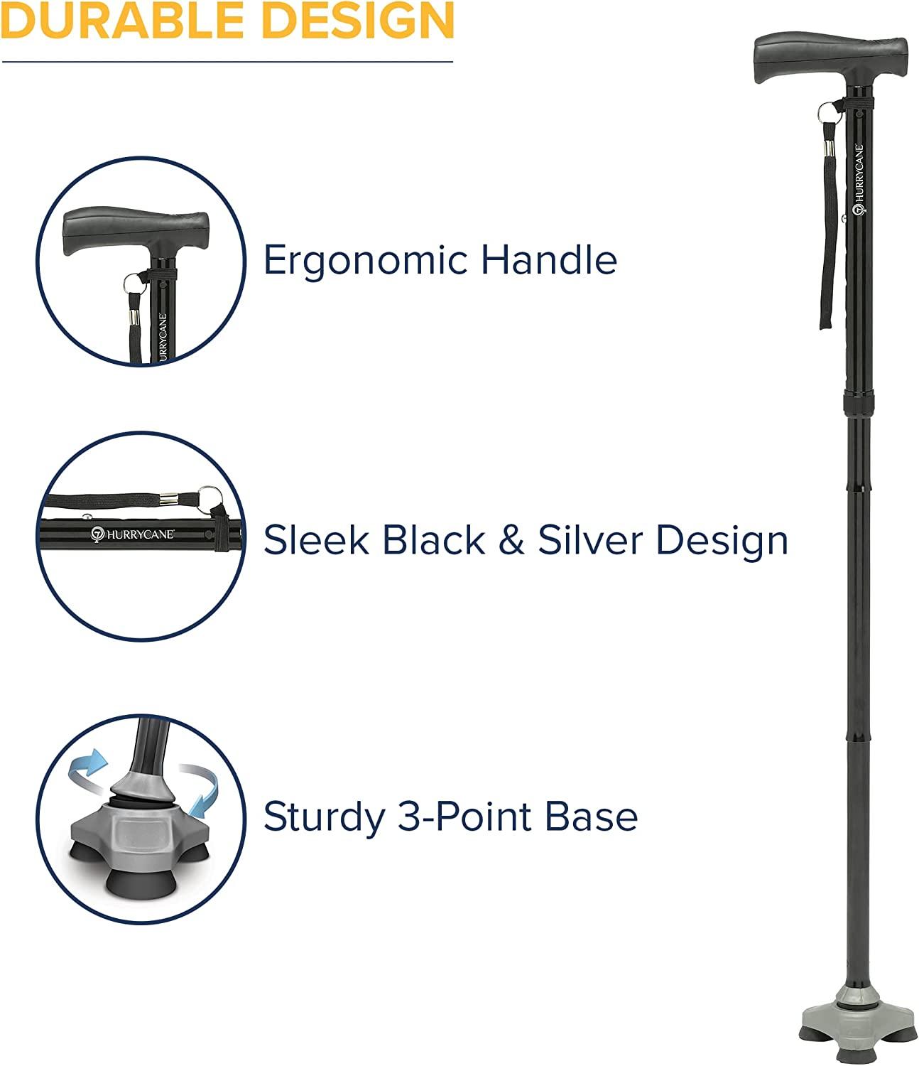 HurryCane HCANEBKC2 Freedom Edition Foldable Walking Cane with T Handle, Original Black