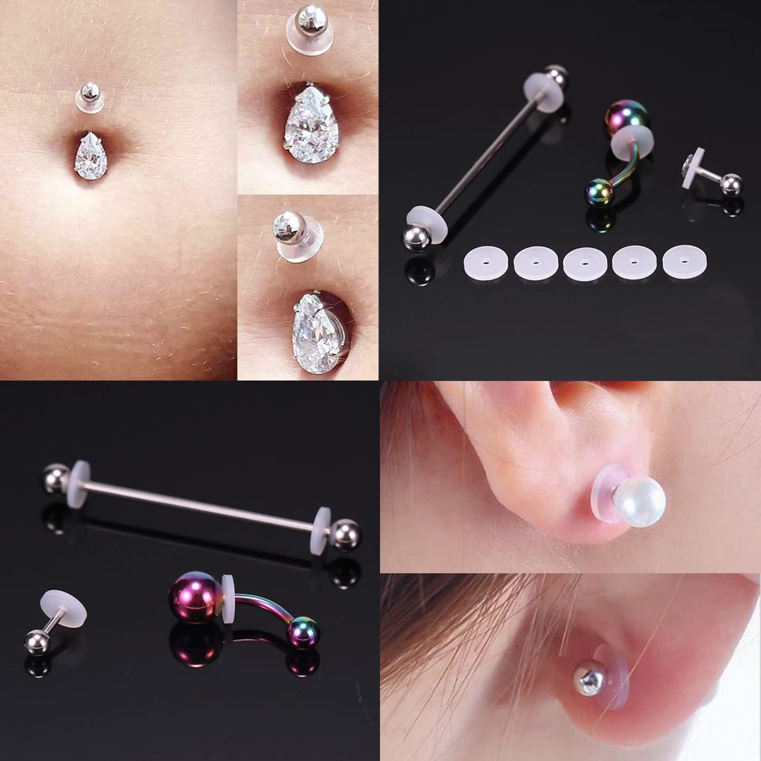 80PCS Clear Piercing Discs, Plastic No Pull Piercing Discs Stopper Clear  Silicone Earring Backs Support Patches Clear Disc Pads Clear Piercing Disc
