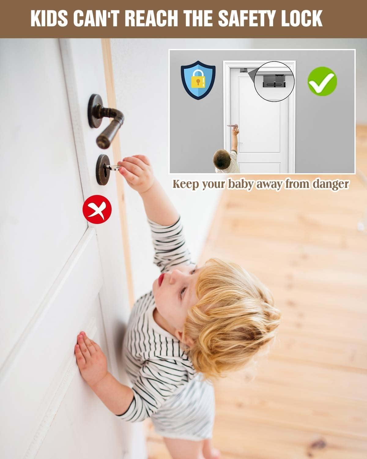 Child Proof Door Lock Top Door Locks for Kids Safety Front Door Child  Safety Lock Made of Metal Prevent Toddlers Autistic Child Pets & Dementia  from Going Out for Bedroom or Pantry(Black