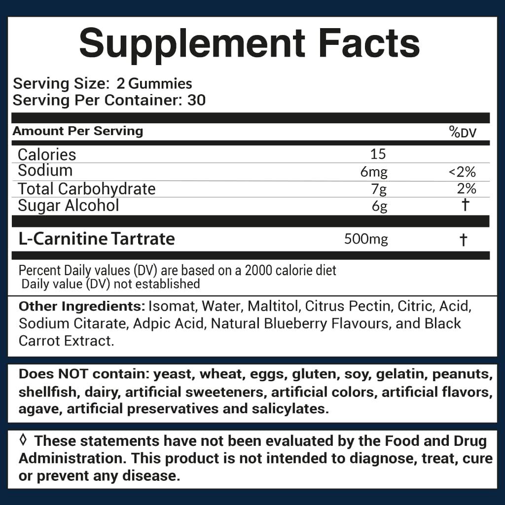 Dopa Nutrition 500mg LCarnitine Gummies L Carnitine Tartrate Pre