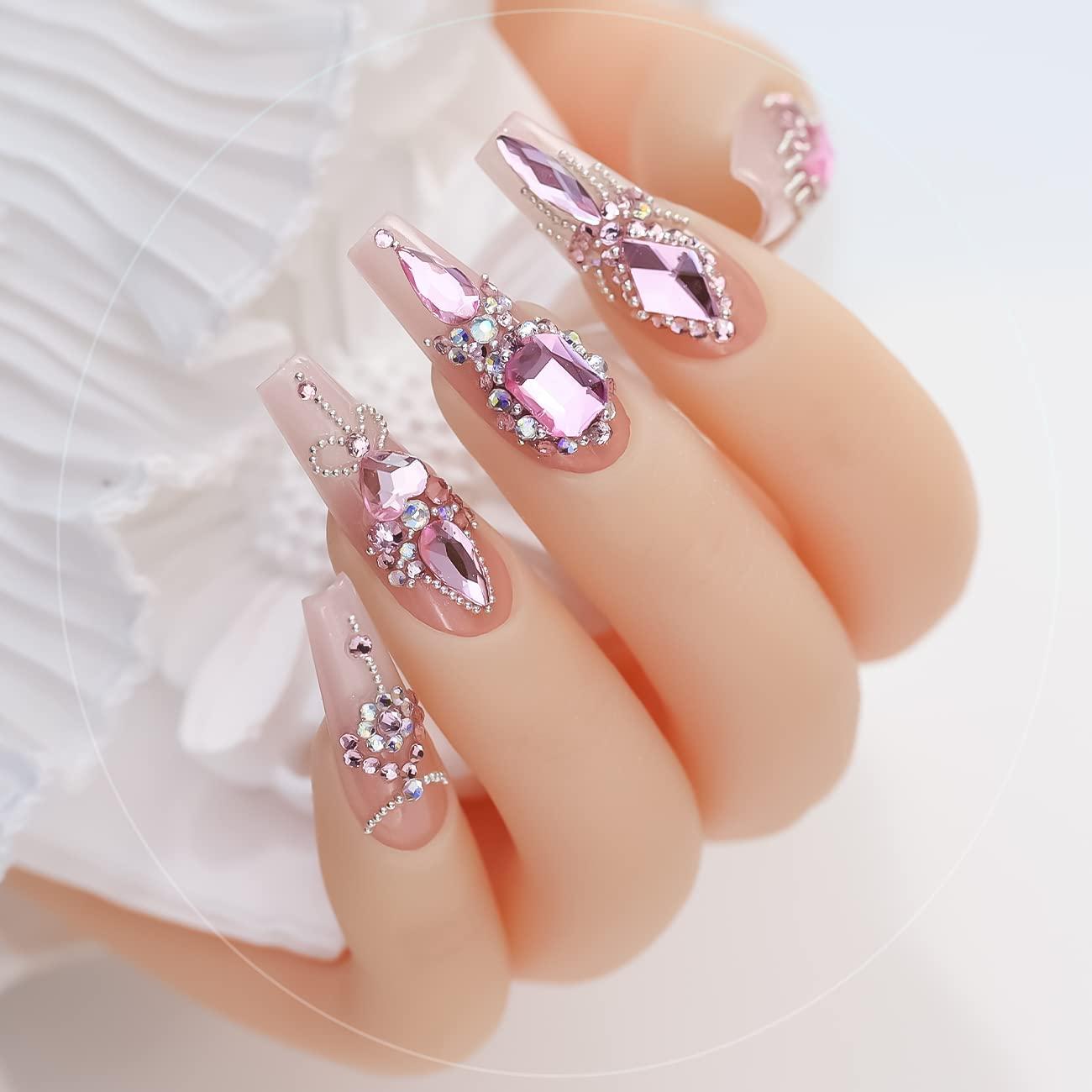 rhinestones for acrylic nails,pink crystals for nails, cristales rosa para  uñas