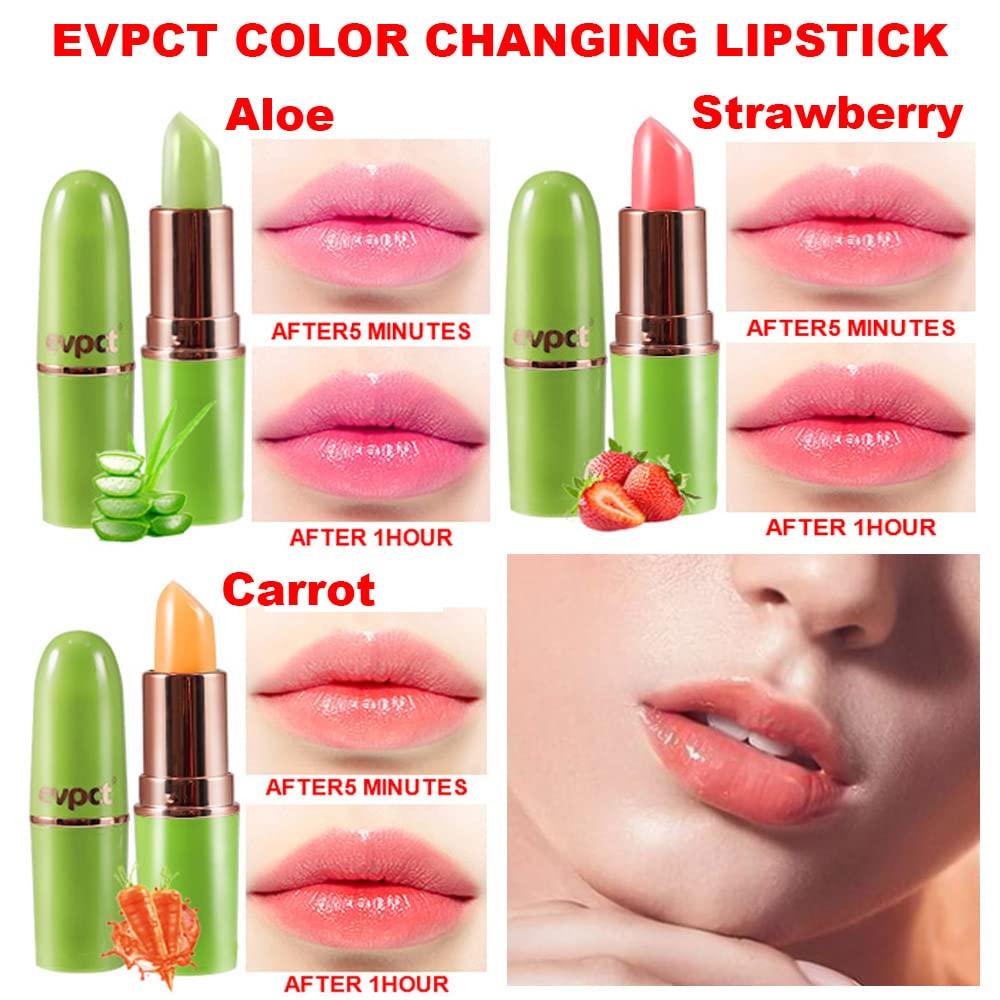 3Pcs Aloe Vera Color Changing Lipstick Set PH Lip Balm for Girls Magic Tinted Lip Stain