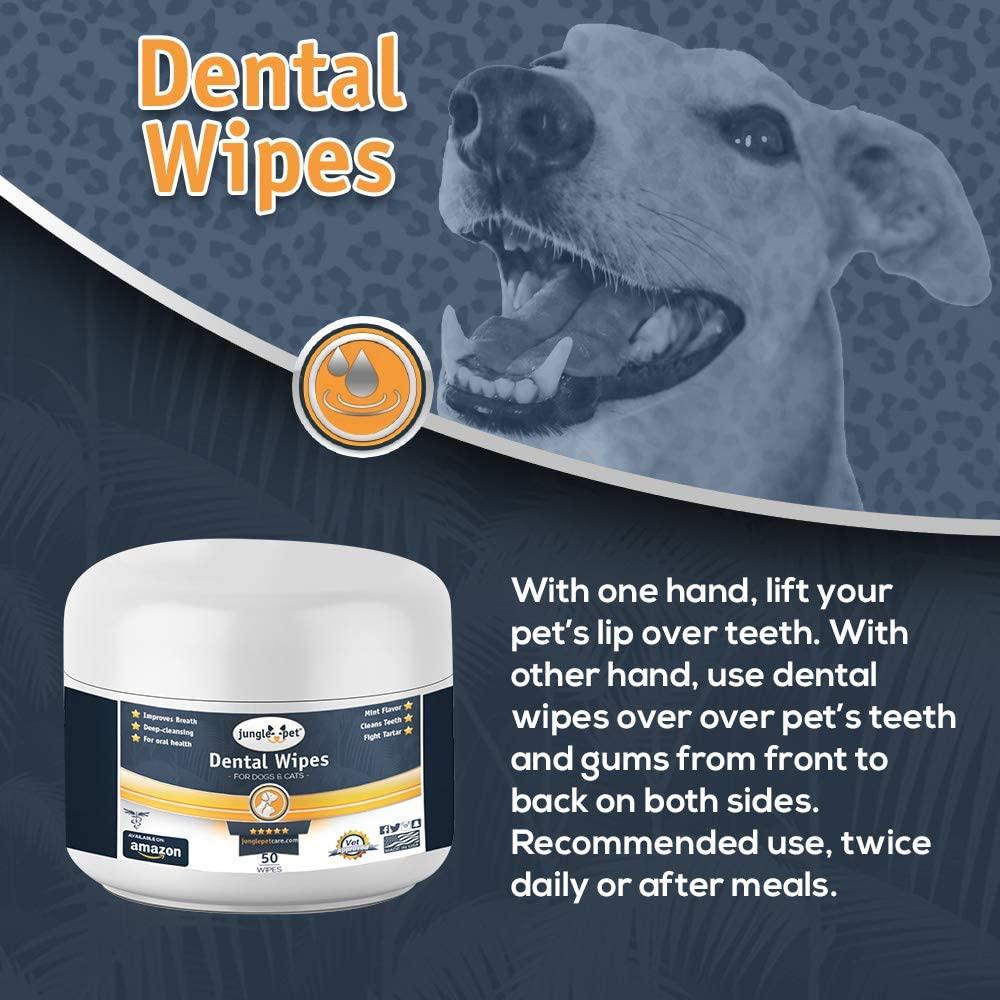 Jungle Pet Dog Dental Wipes 50 ct Reduce Plaque, Tartar & Bad
