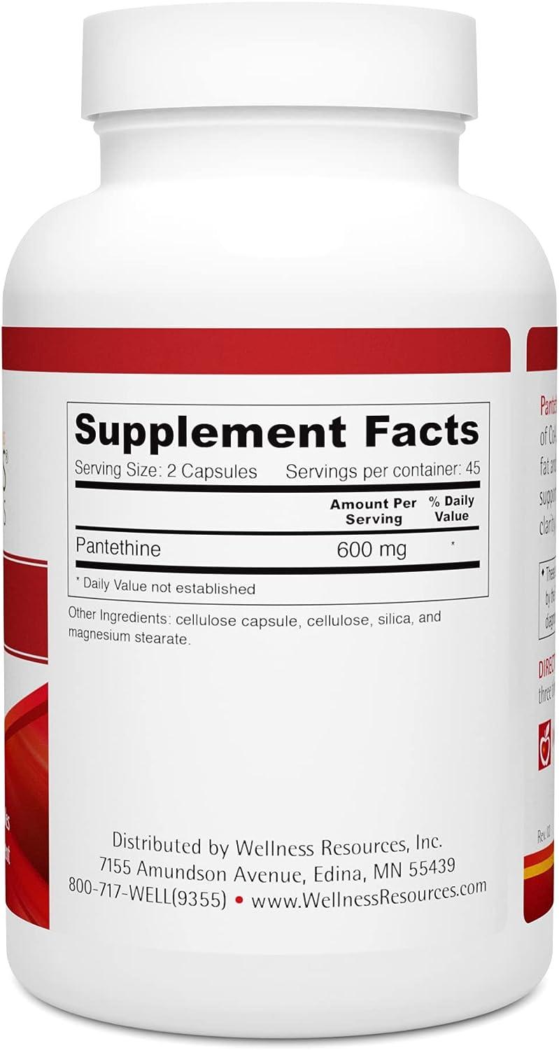 Wellness Resources Pantethine Active Vitamin B5. Vegan (300mg, 90