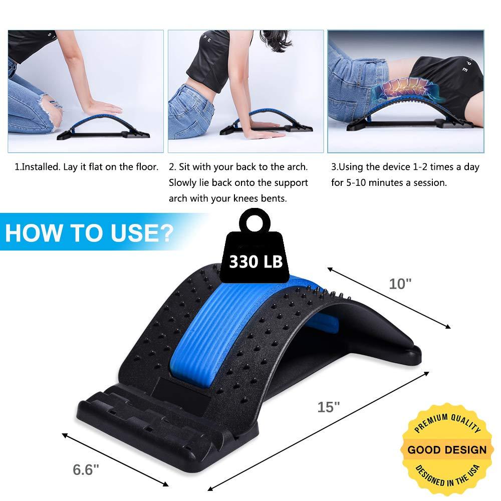 Back Stretcher, Lumbar Back Pain Relief Device, Spine Board, Back Cracker,  Multi-Level Back Massager Lumbar, Pain Relief for Herniated Disc, Sciatica,  Scoliosis, Lower and Upper Back Stretcher Support Black, Blue
