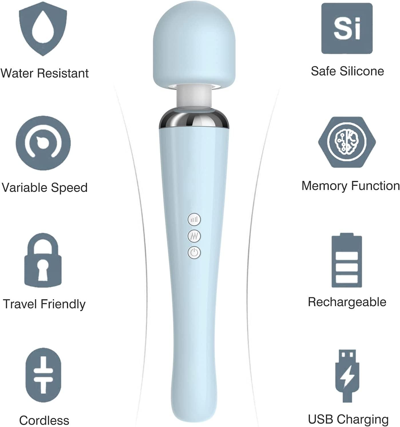 Therapeutic Cordless Wand Massager - 8 Speeds, 20 Vibrating Patterns - USB  Rechargeable - Handheld and Powerful - Light Blue | Buy Now with Express  International Delivery