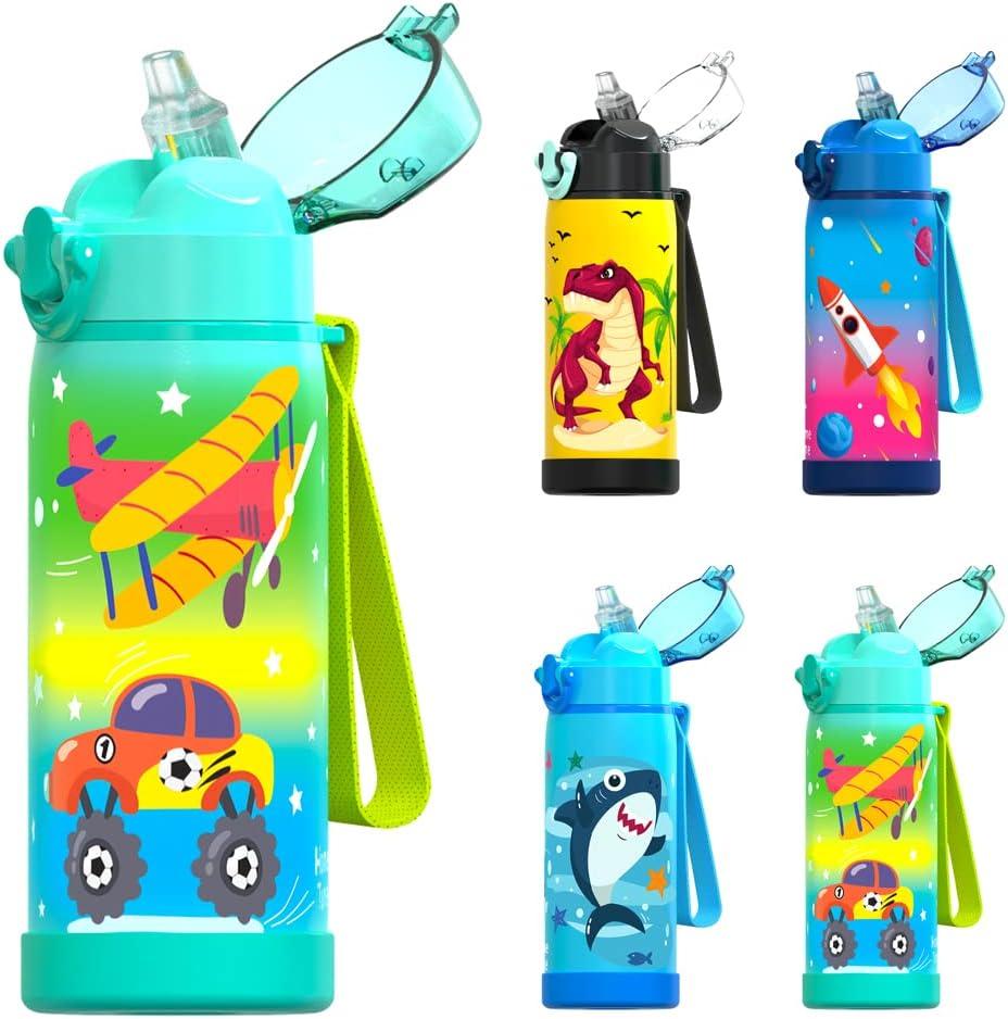 Orange Monster Trucks Car Kids Water Bottle with Silicone Straw Grunge Dots  Insulated Stainless Steel with Straw Lid BPA-Free Duck Mouth Handle