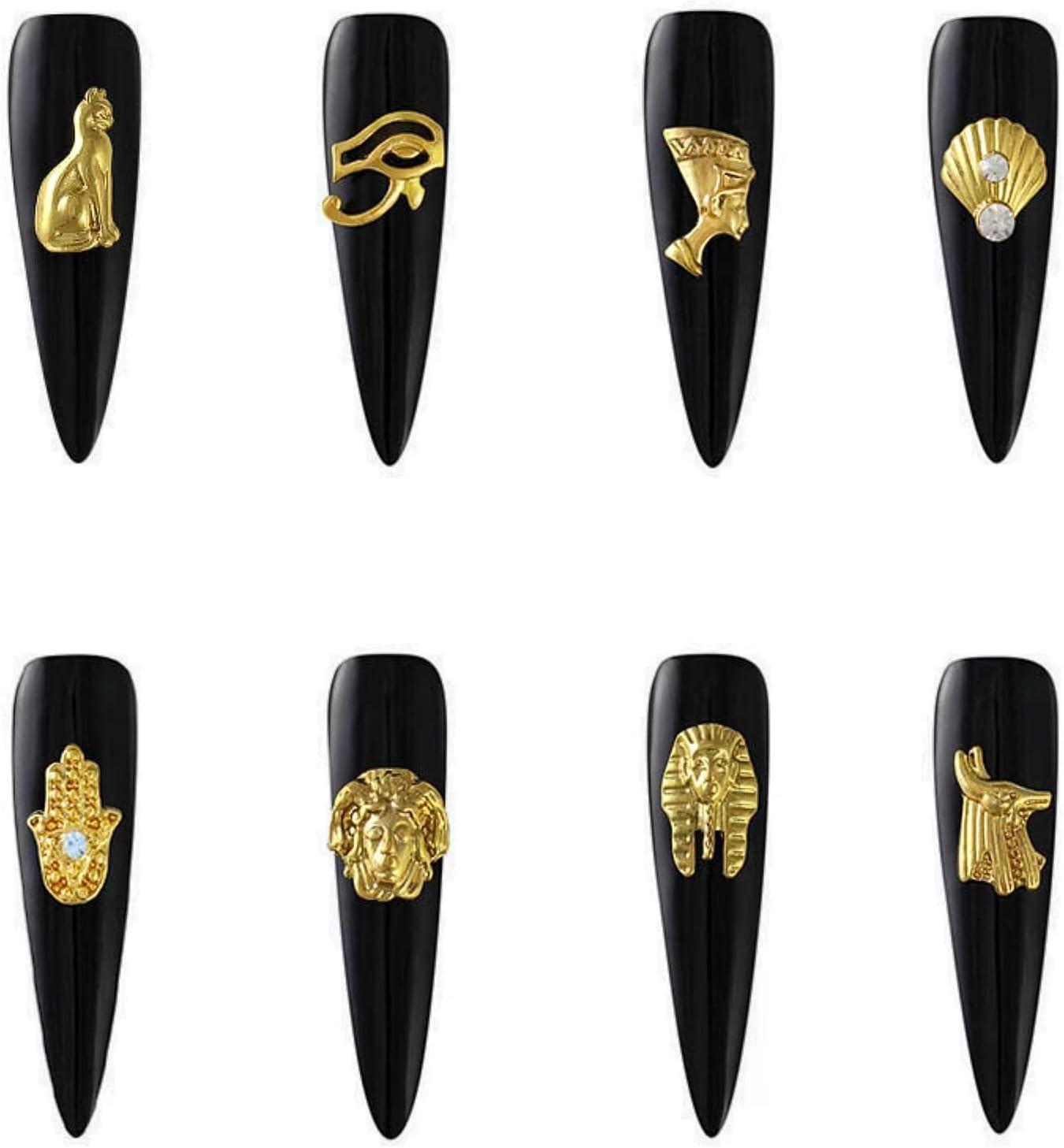 80 Pack Egyptian Nail Charms Nail Art Supplies 3D Alloy Vintage Gold Nail  Art Rhinestones for Women or Girls