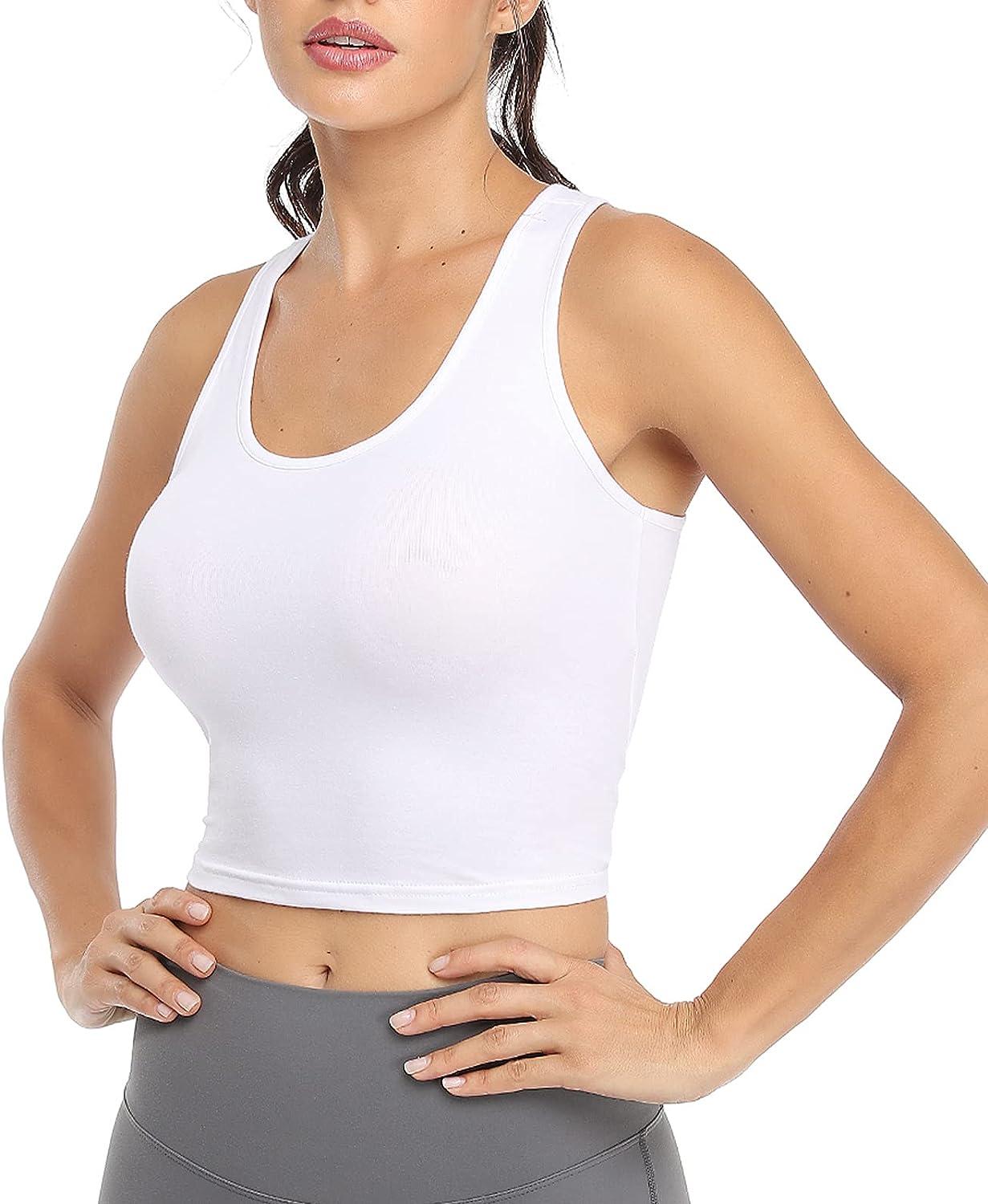 Joviren Cotton Workout Crop Tank Top for Women Racerback Yoga Tank Tops Athletic  Sports Shirts Exercise Undershirts 4 Pack Black/White/Blue/Red Medium