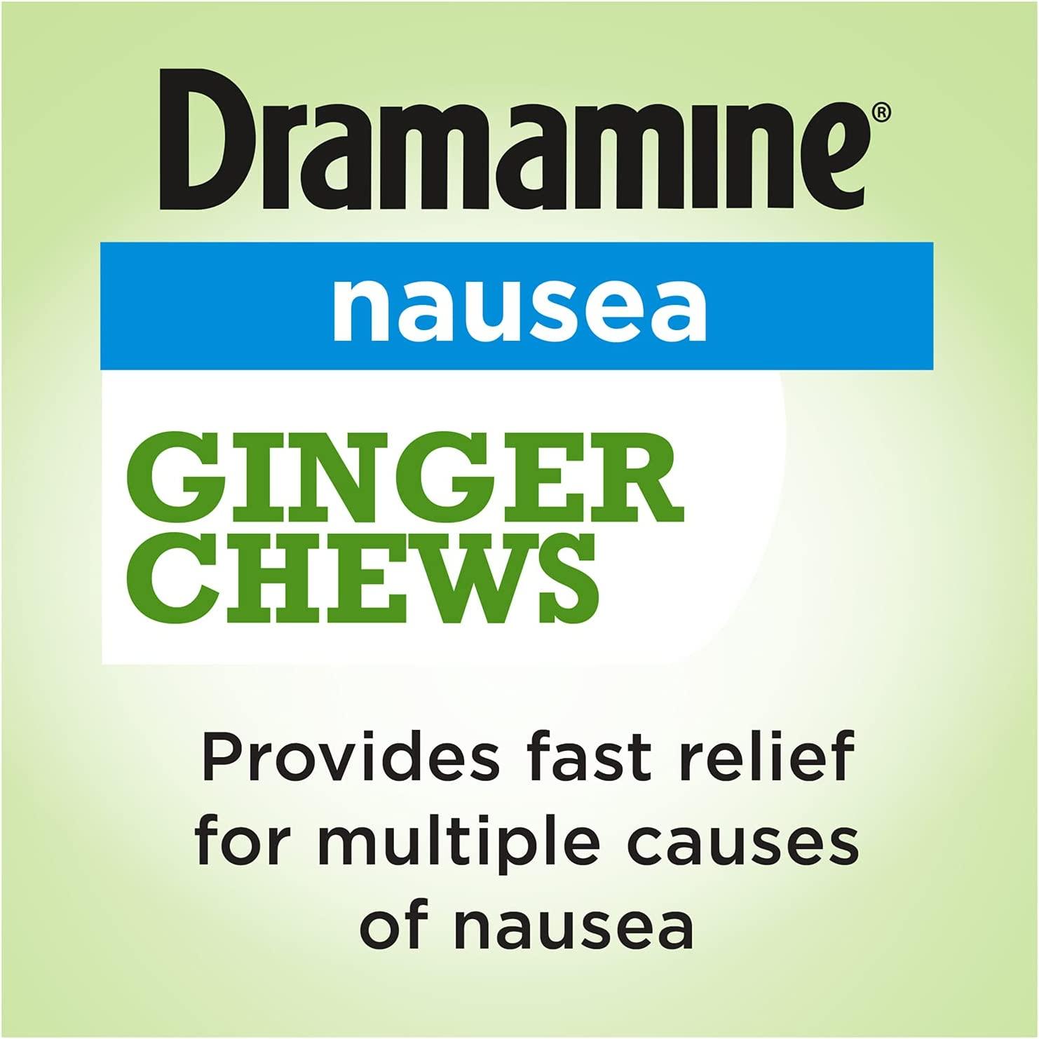 Dramamine Ginger Chews, Relieves Nausea, Lemon Honey Ginger Flavor, 20