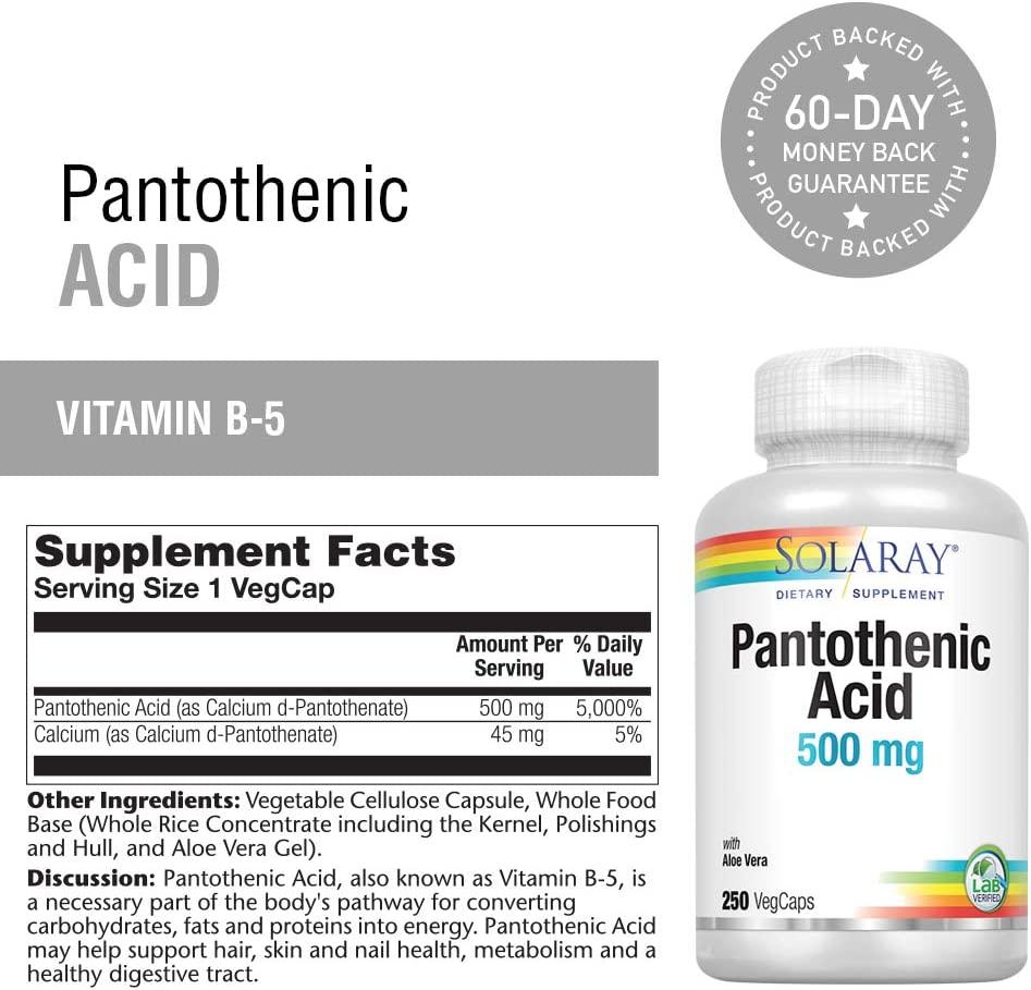 Solaray Pantothenic Acid 500 mg 250 VegCaps