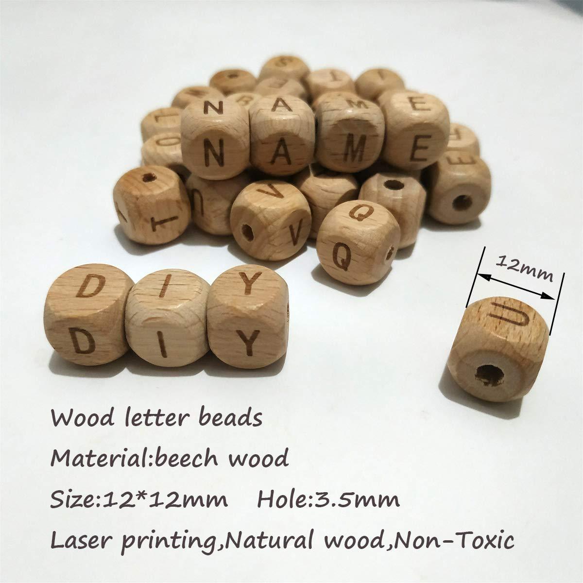 Beech Alphabet Letter Beads 100pc 12mm Square Shape Beech Wood