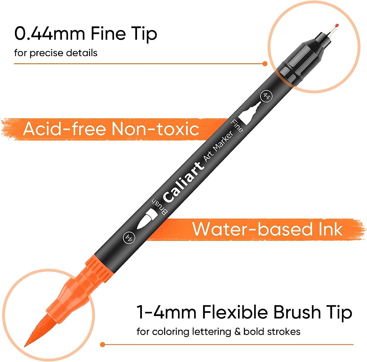 Art-n-Fly 2 Pack Dual Tip Black Brush Pens for Lettering Calligraphy Pen.  Fine and Large Black Brush Marker for Drawing