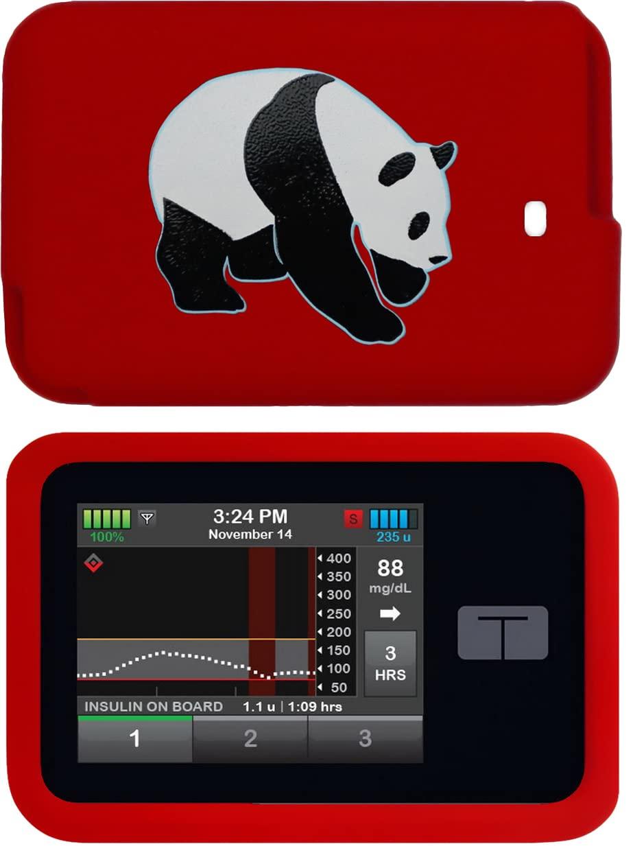 Premium Silicone Case with A Panda Pattern for Tandem Diabetes Care Insulin  Pump T:Slim X2 Pump (red-Panda)