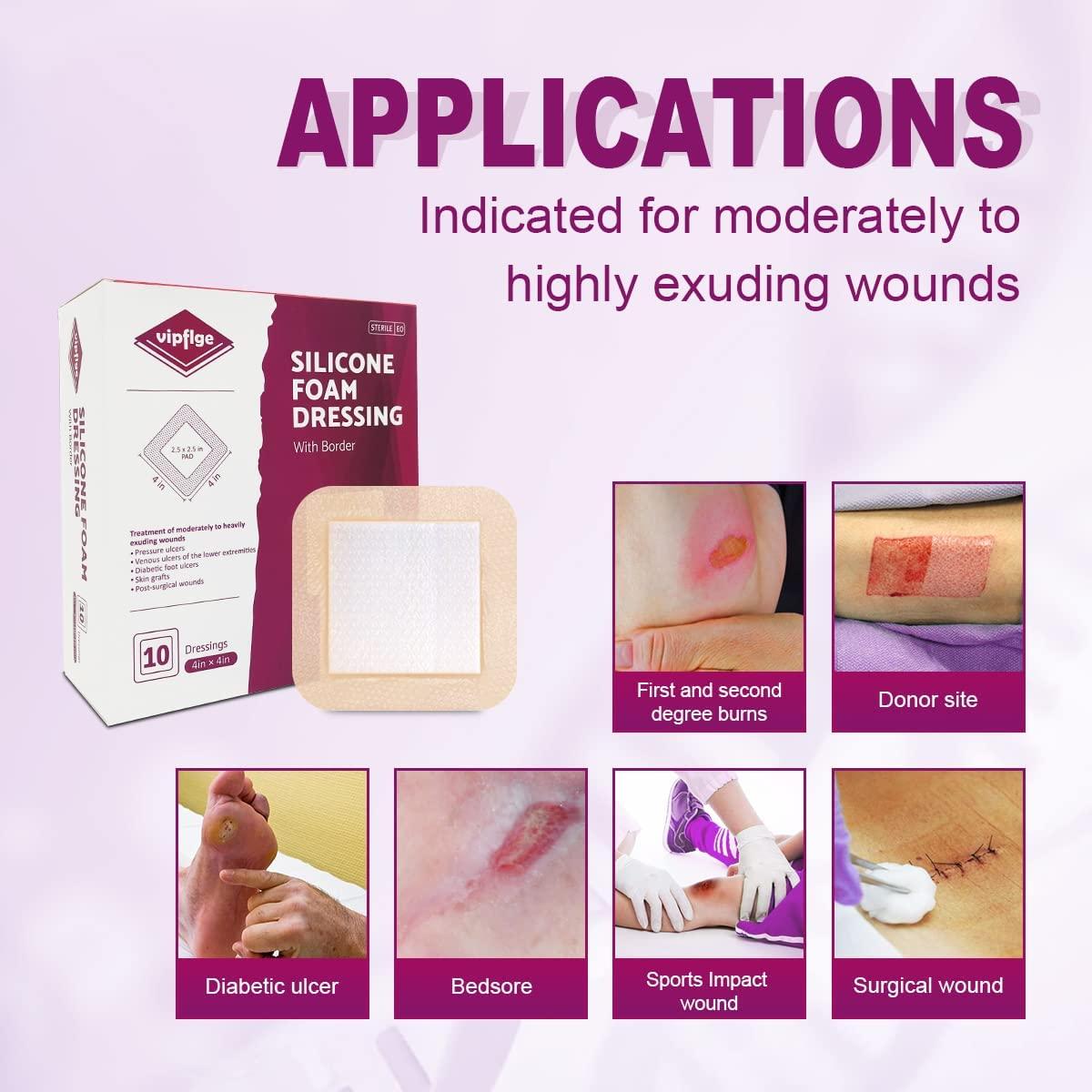 Silicone Foam Dressing 4'' x 4'' 10 Pack High Absorbency Wound