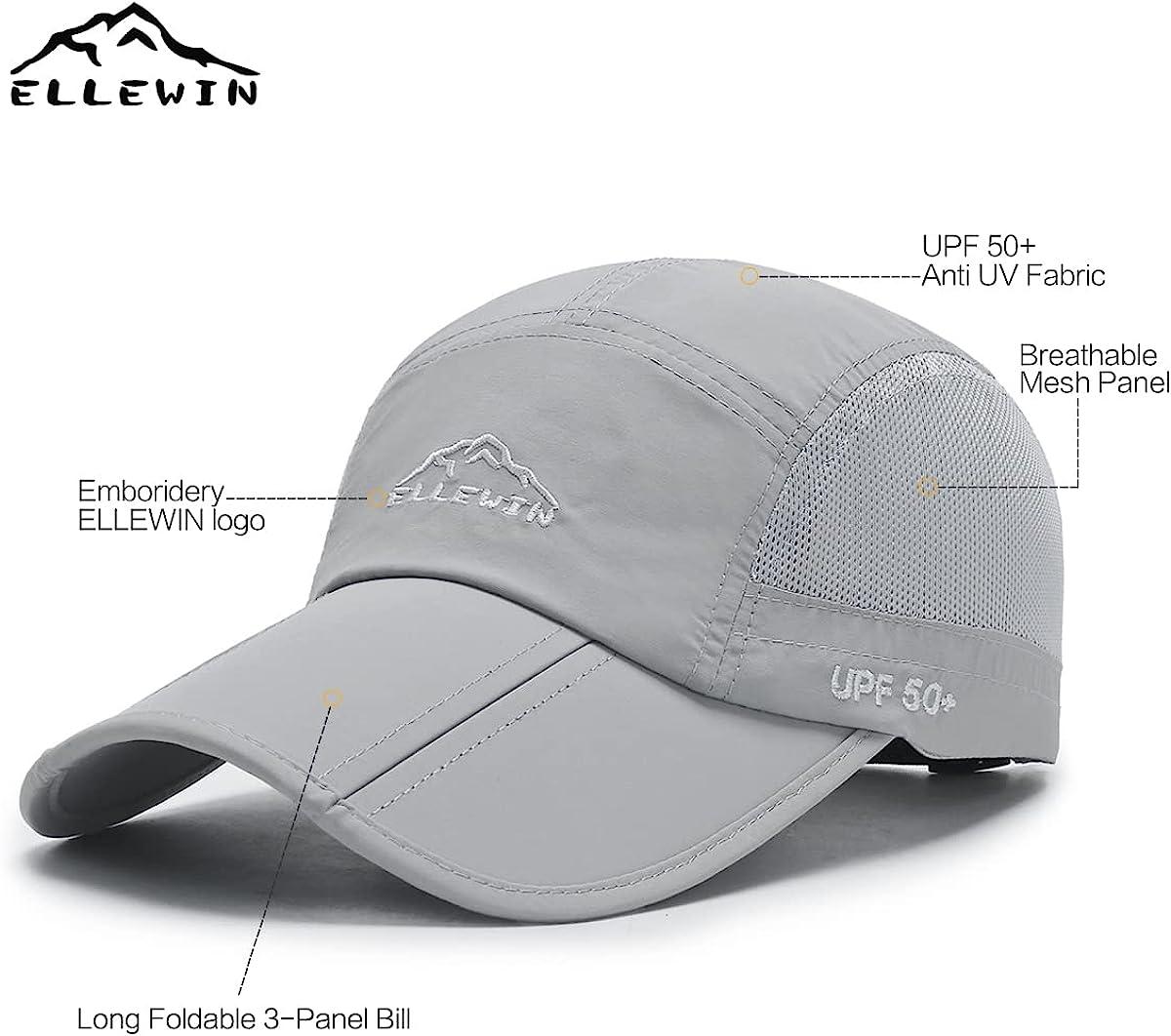 ELLEWIN Unisex Baseball Cap UPF 50 Unstructured Hat with Foldable Long  Large Bill Light Grey-l