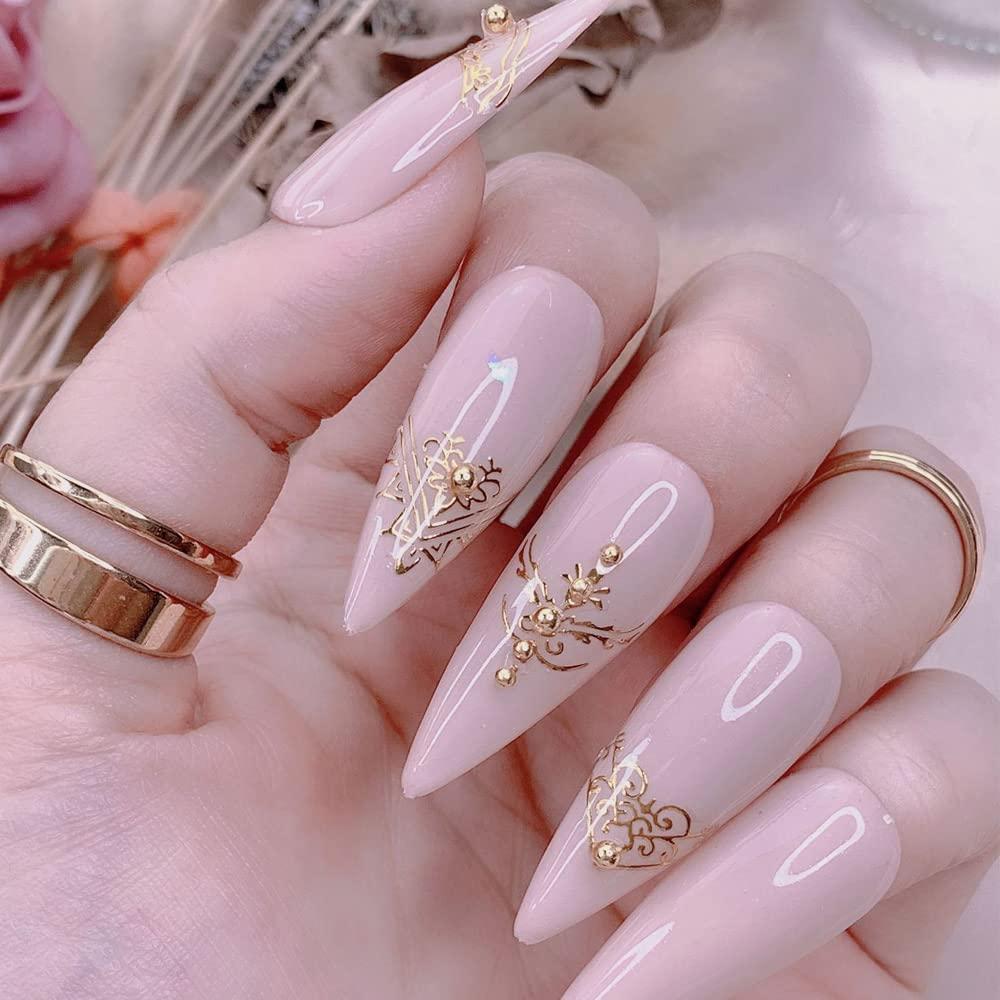 Gold Nail Stickers for Acrylic Nails, 3D Metallic Nail Art Stickers