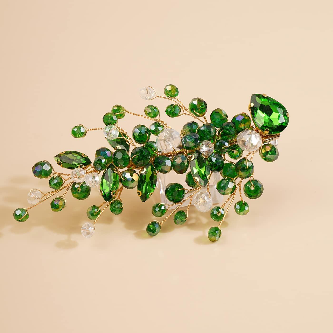  Beavorty 4pcs Green Crystal Headband hair diamonds