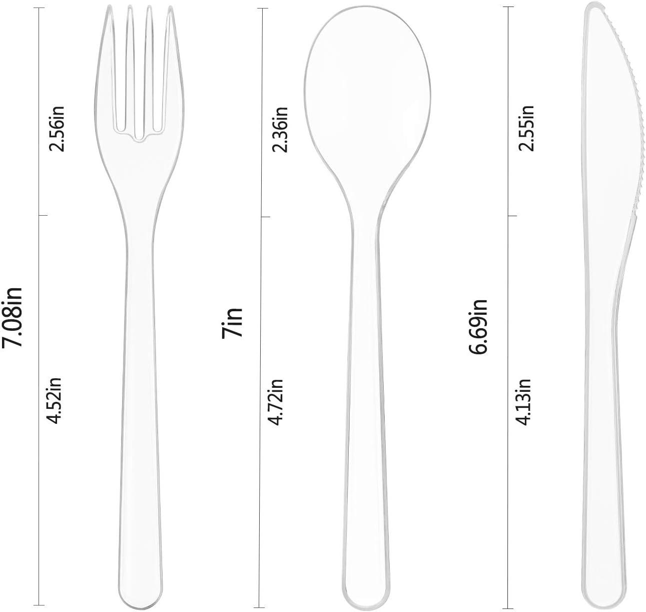 TashiBox 150 Heavyweight Plastic Cutlery Set 50 Forks, 50 Spoons, 50 Knives Disposable Clear