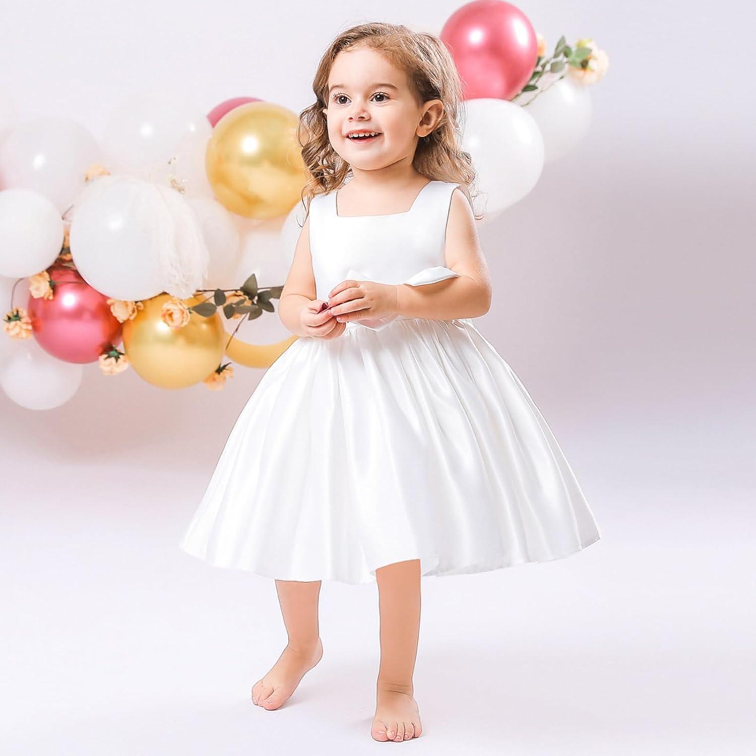 white christmas dresses Cute Toddler White Flower Girl Dress with Patched Lace – FancyVestido main image 0