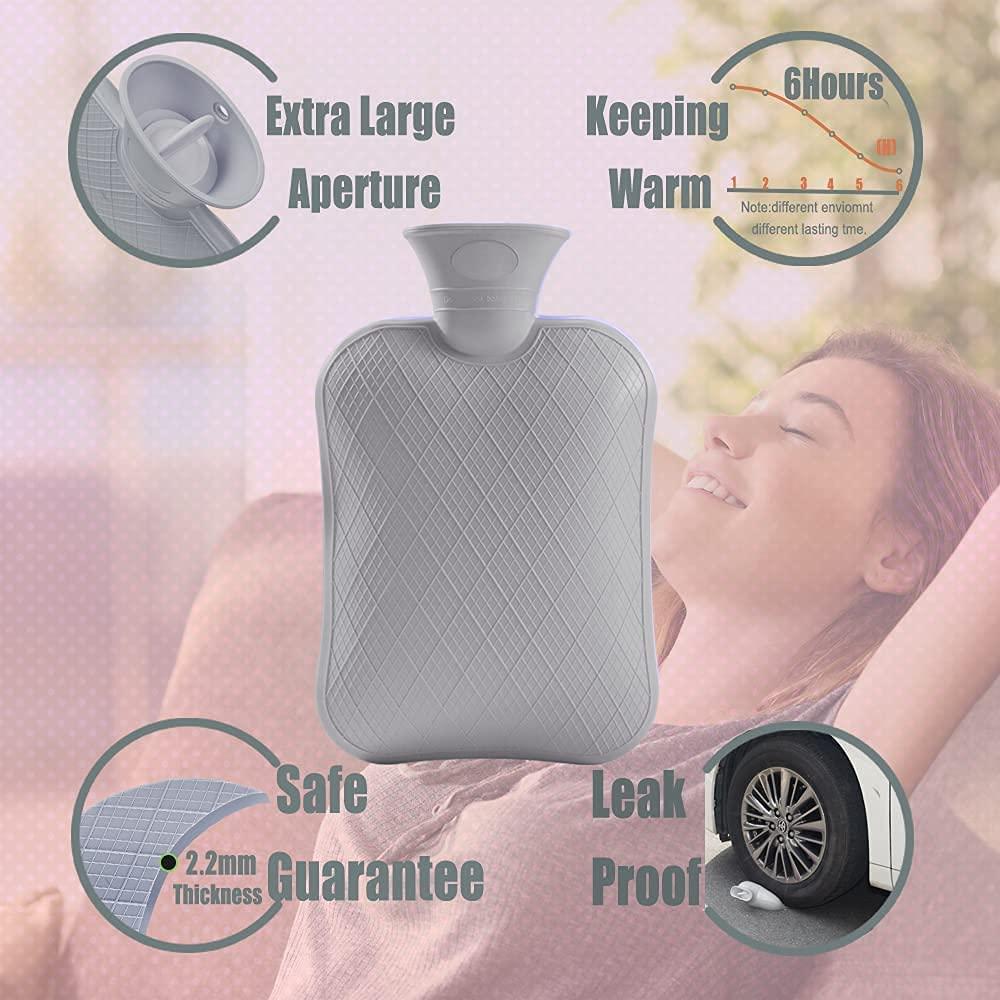 Hot Water Bottle with Soft Cover 1.8L Large Classic BPA Free Hot Water Bag for Neck
