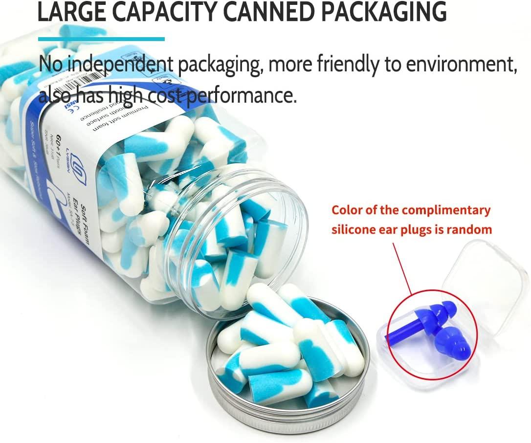 Soft Foam Earplugs 60 Pairs, 38dB SNR Comfortable Ear Plugs for
