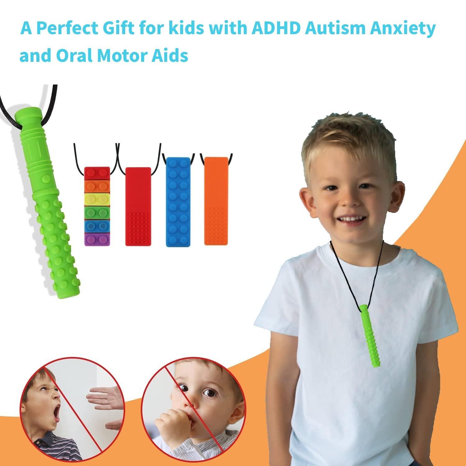 Chew Necklaces for Sensory Kids Boys Girls, Silicone Chew Toys for Children  with ADHD Autism Anxiety,