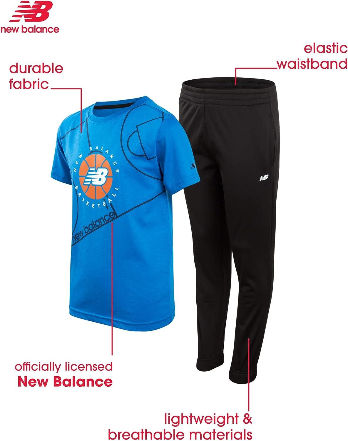 New Balance Boys' Active Jogger Set 2 Piece Short/Long Sleeve Performance T- Shirt and Sweatpants Set (8-20) Blue 10