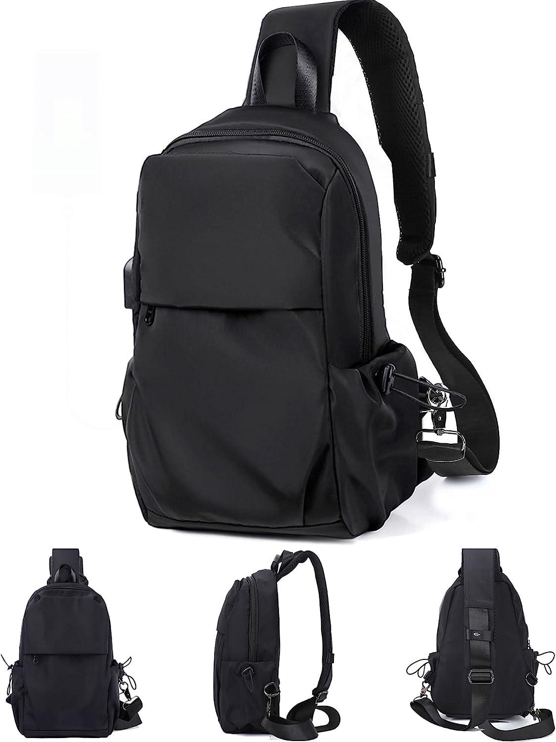 SEAFEW Black Small Sling Crossbody Backpack Shoulder Bag for Men Women–