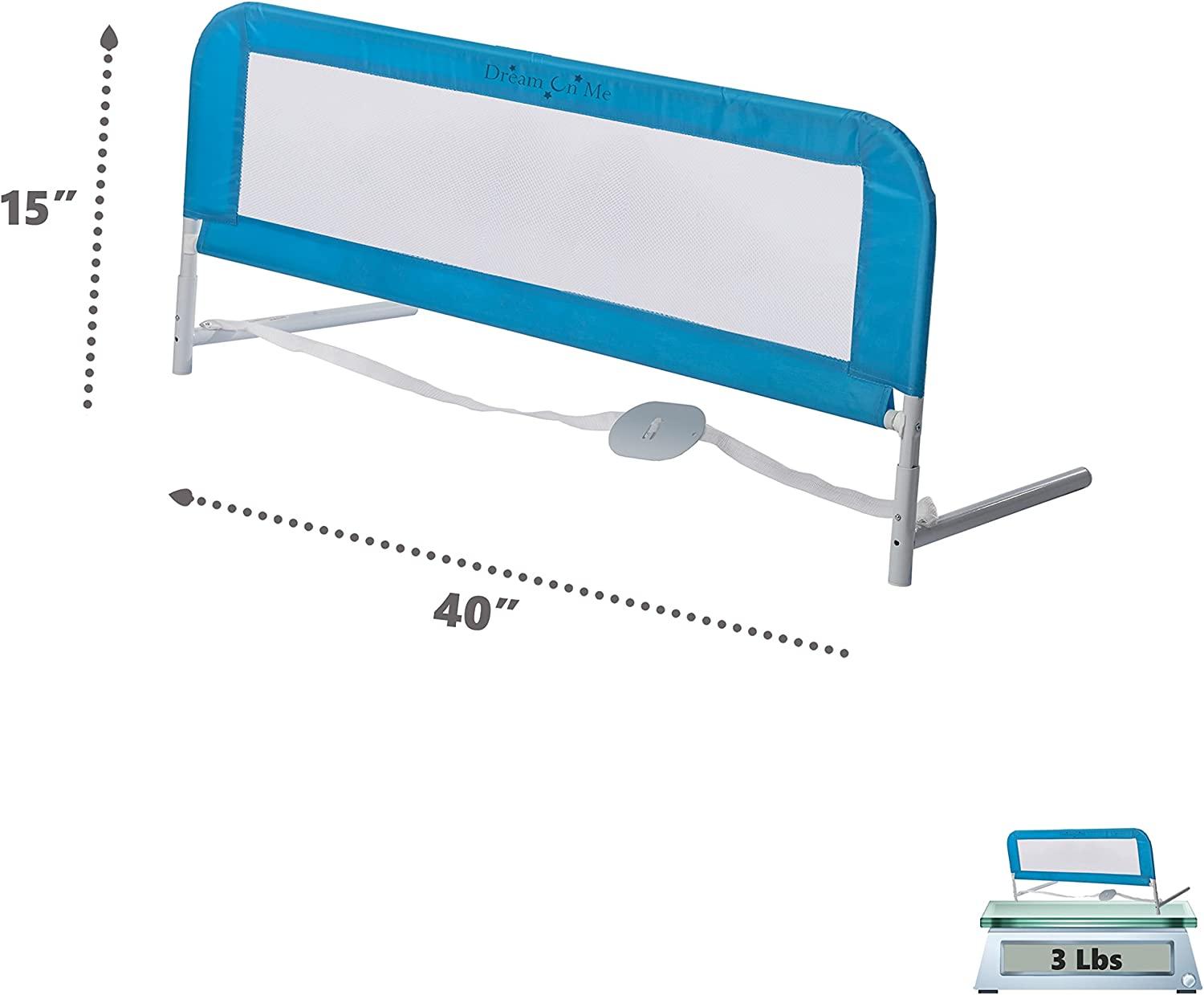 Dream On Me Adjustable Mesh Bed Rail in Blue Two Height Levels Breathable & Durable Fabric