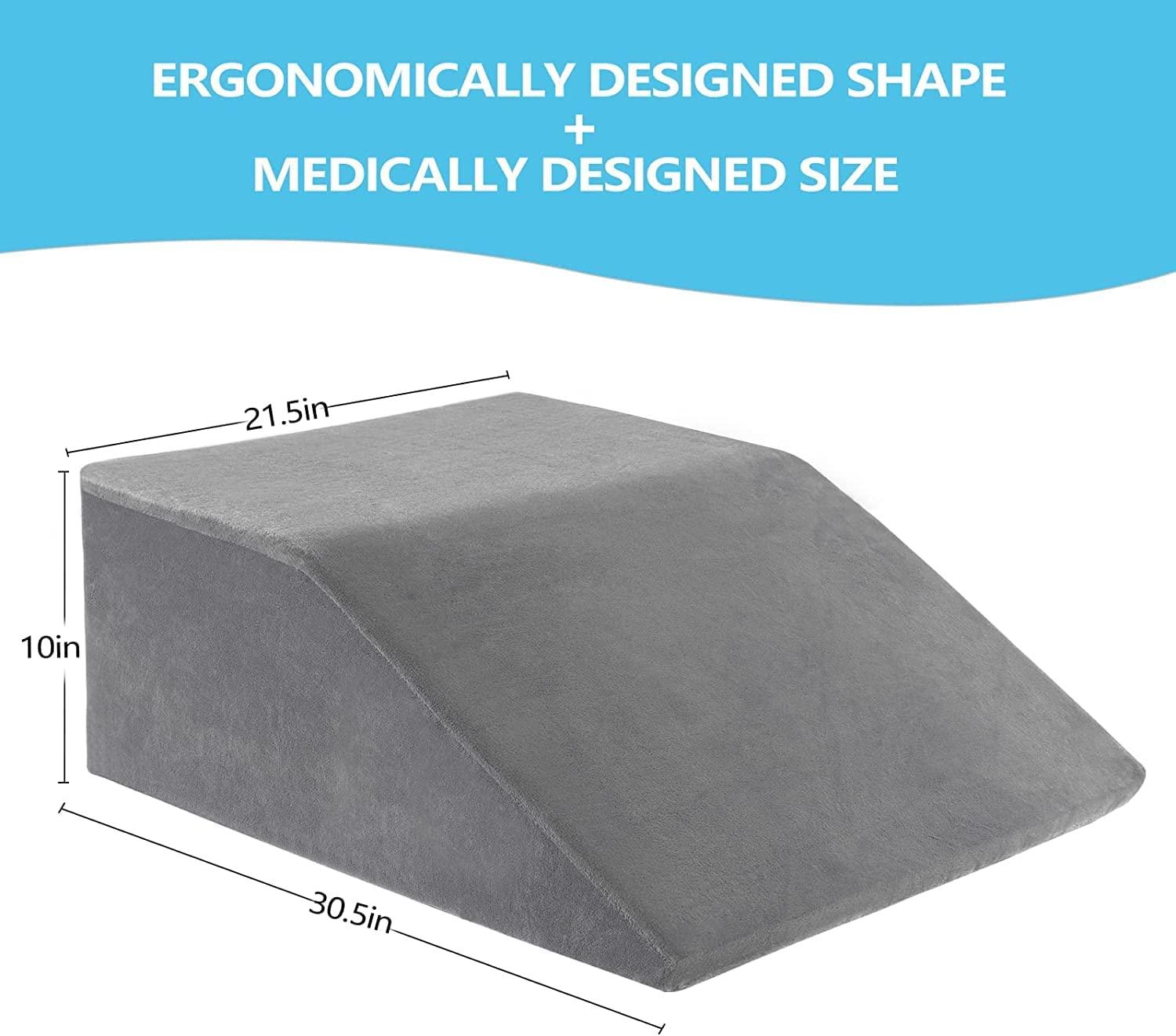 Leg Elevation Pillow with Removable Cover 10 Inch Memory Foam Leg Rest  Pillow for Sleeping, Blood Circulation Wedge Pillows Relieve Leg, Knee, Hip  and Lower Back Pain (Grey) Grey 10 inch