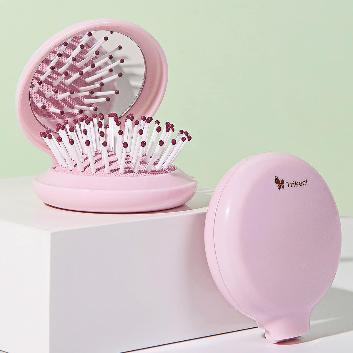 Trikeel Mini Hair Brush for Purse Pocket Hair Brush with Mirror for