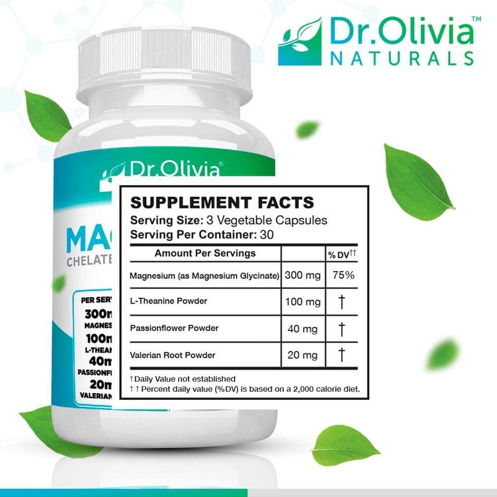 Dr. Olivia's Magnesium Glycinate Complex w/ LTheanine Passionflower & Valerian Root 90 Capsules